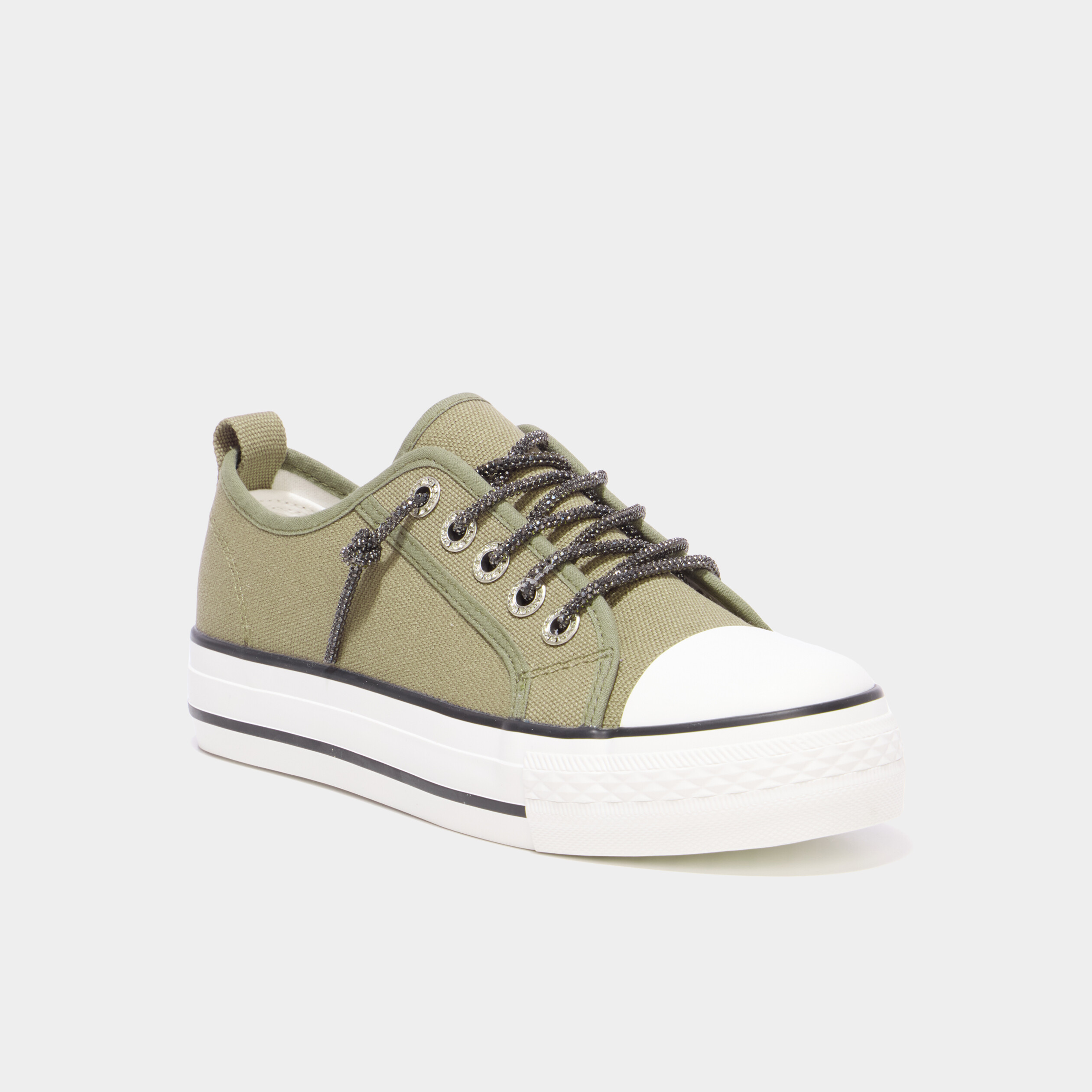Tennis en toile &agrave; plateforme vert kaki femme