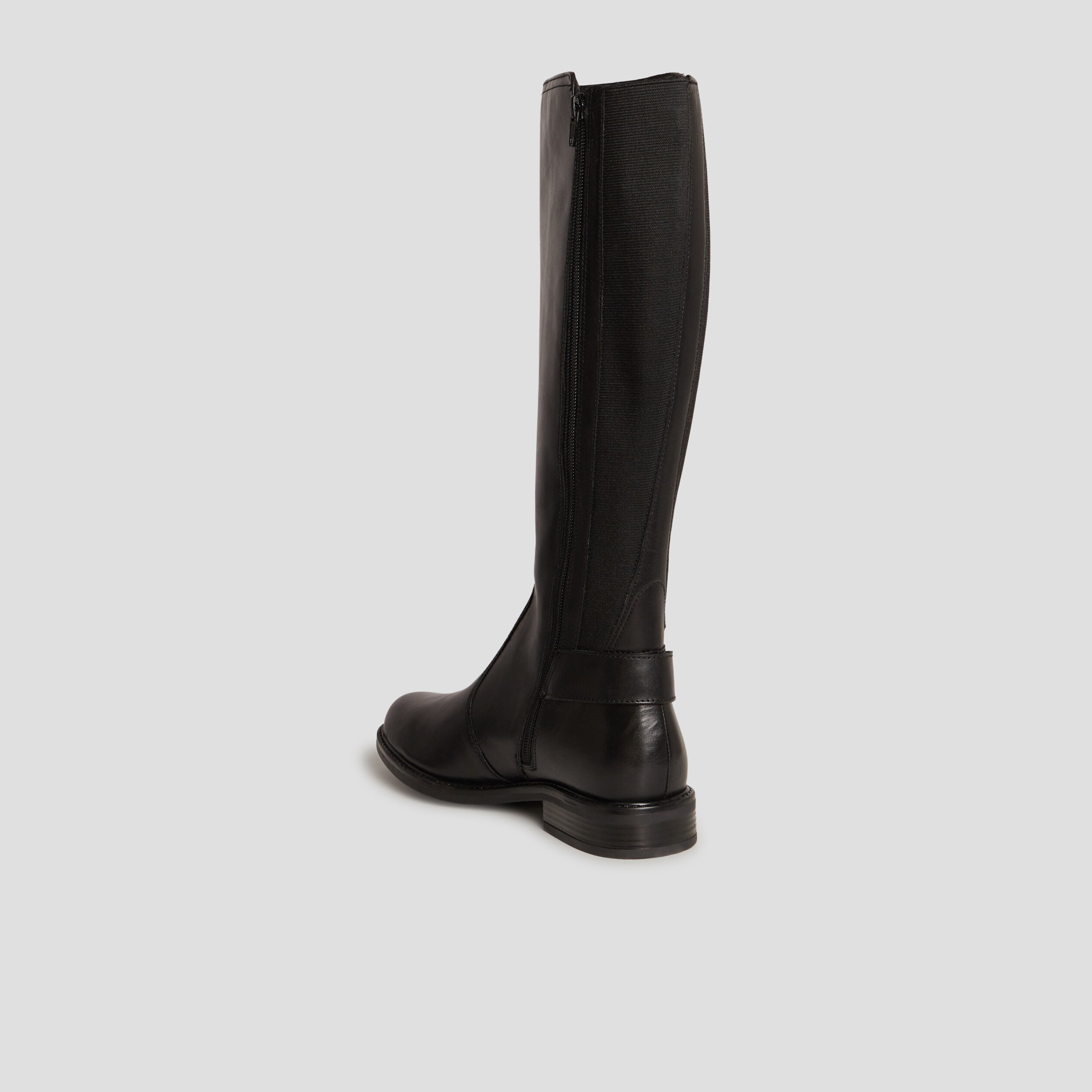 Bottes cavalières avec boucles en cuir noir femme
