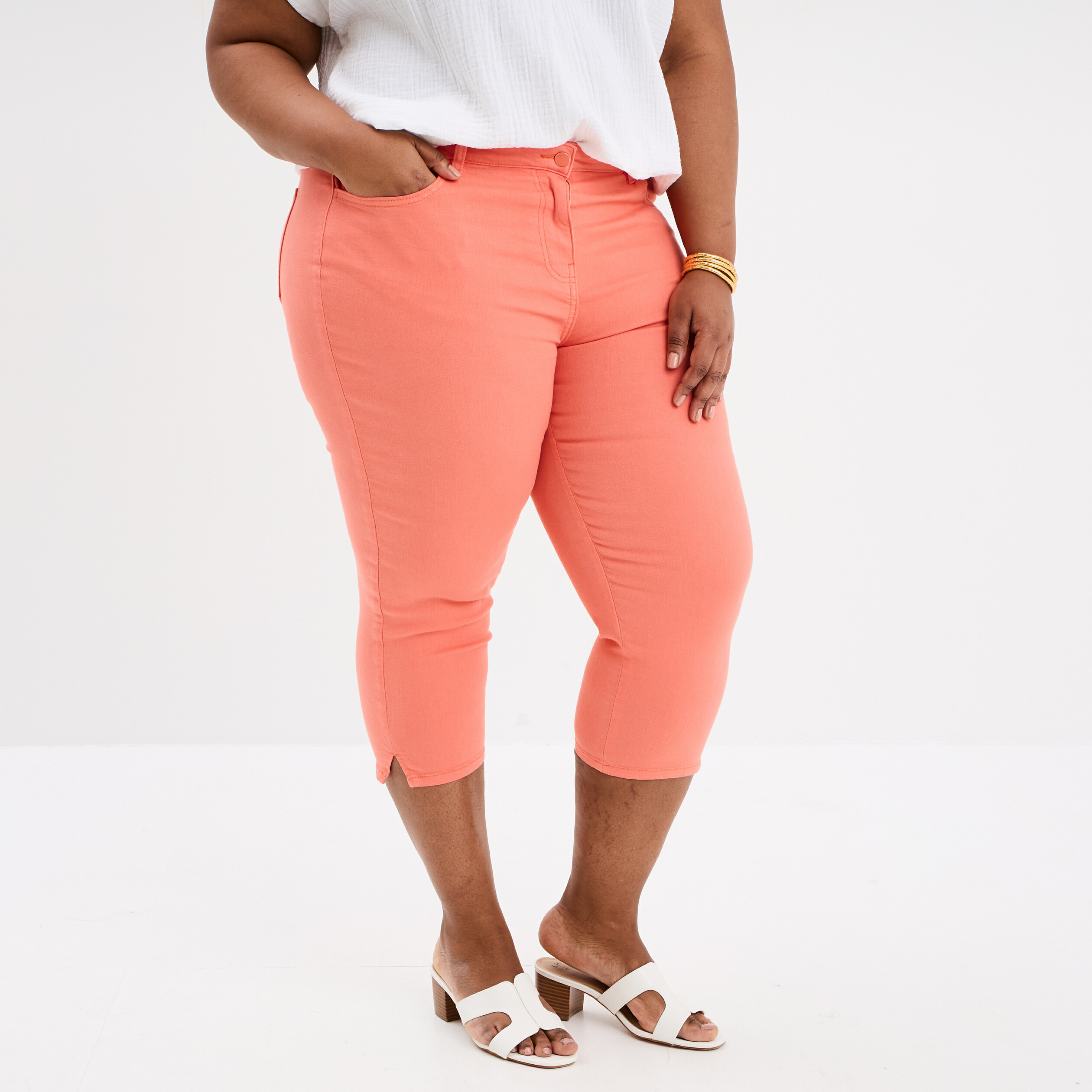 pantalon corsaire skinny taille haute rose corail femmegt Pantalon corsaire skinny taille haute rose corail femme grande taille