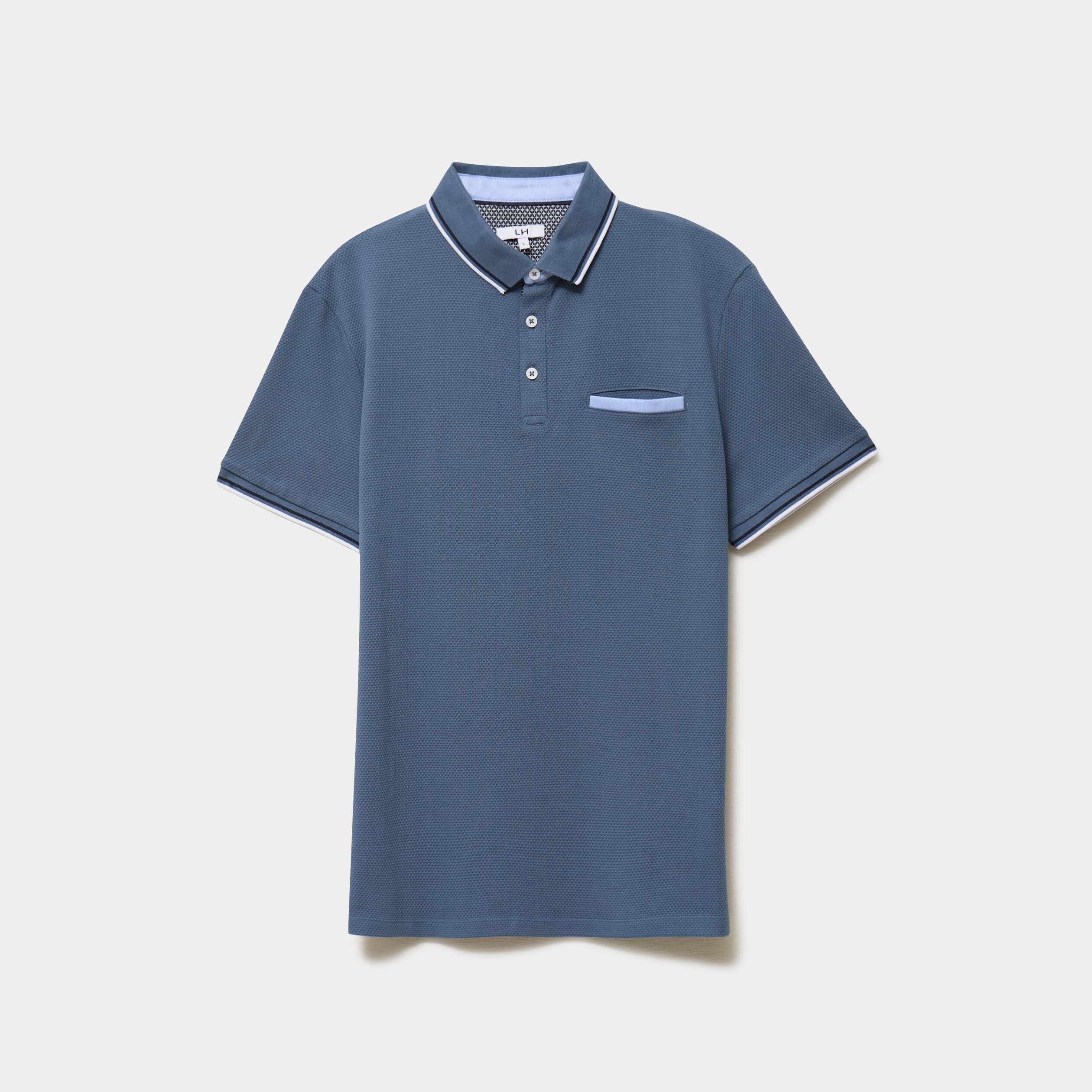 Polo piqu&eacute; manches courtes coton bleu gris homme
