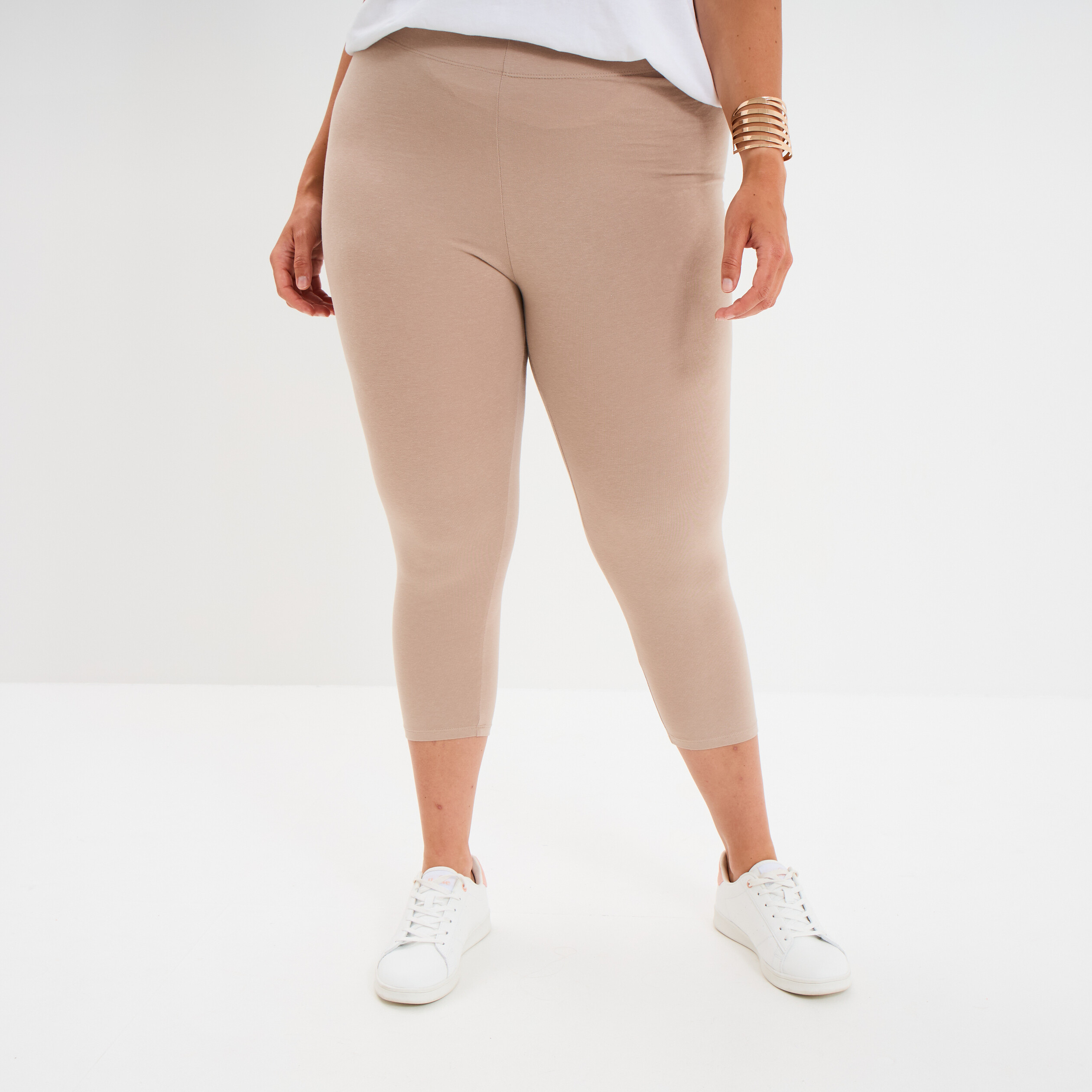 Legging corsaire taille &eacute;lastiqu&eacute;e sable femme grande taille