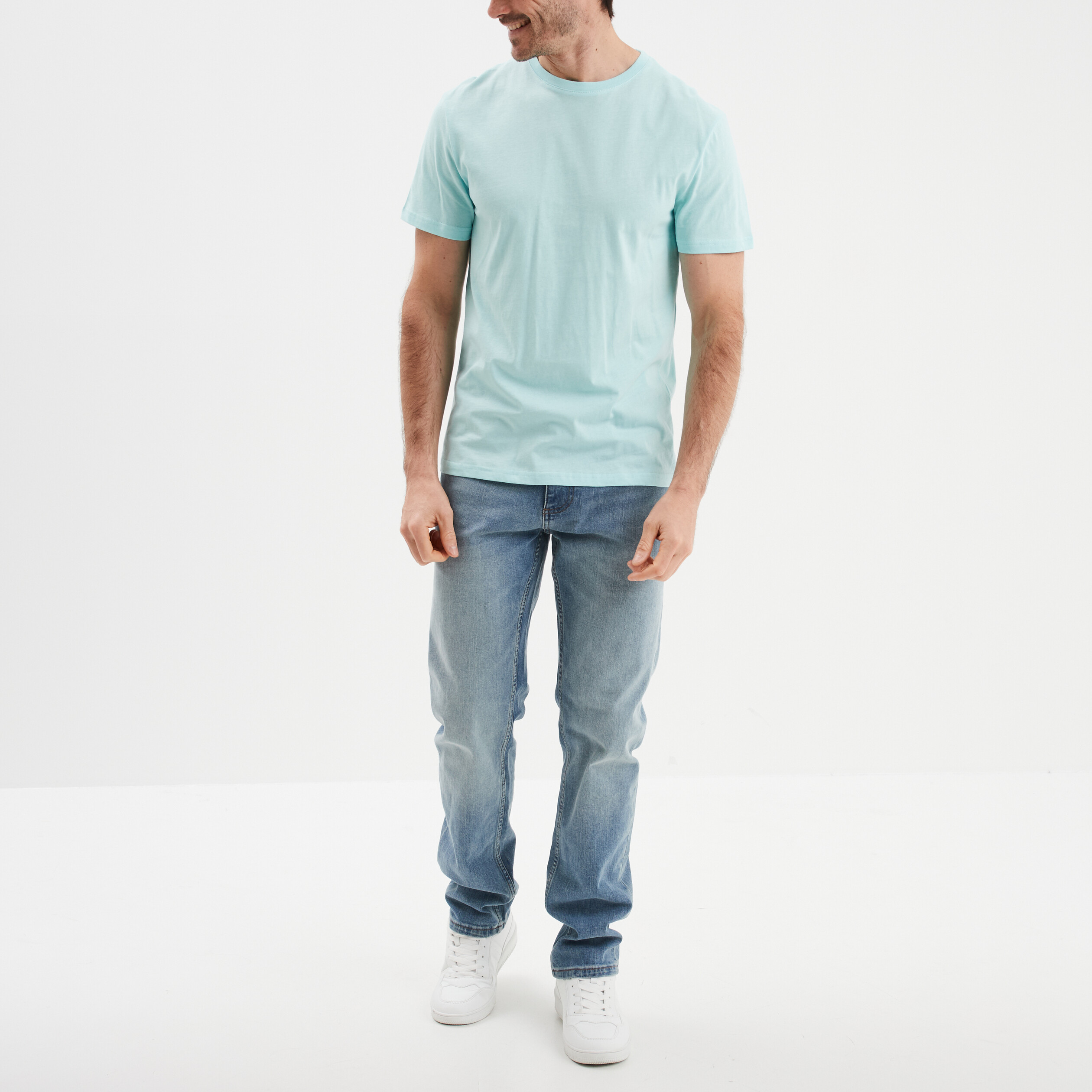 T-shirt droit en coton manches courtes bleu turquoise homme