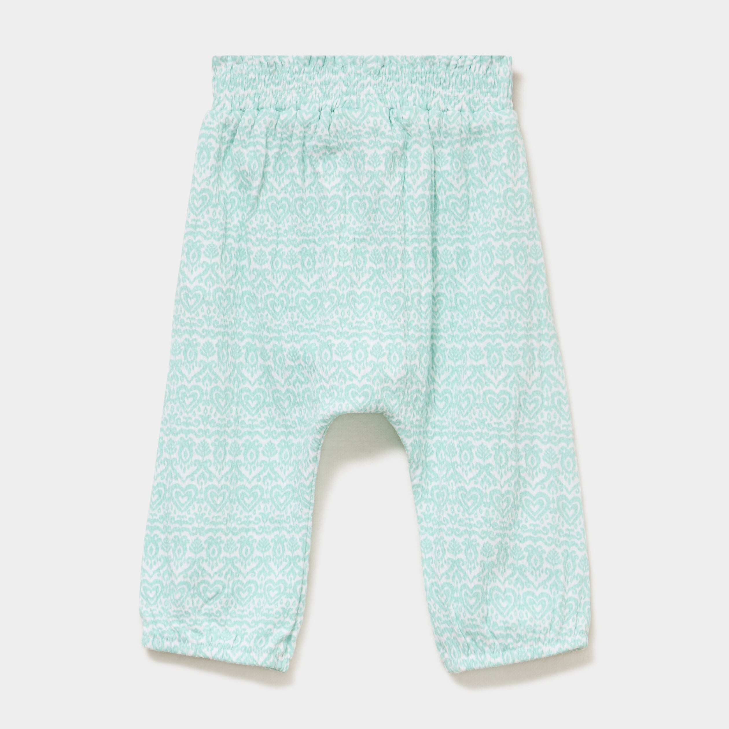 Pantalon fluide taille &eacute;lastiqu&eacute;e coton vert pastel b&eacute;b&eacute; fille