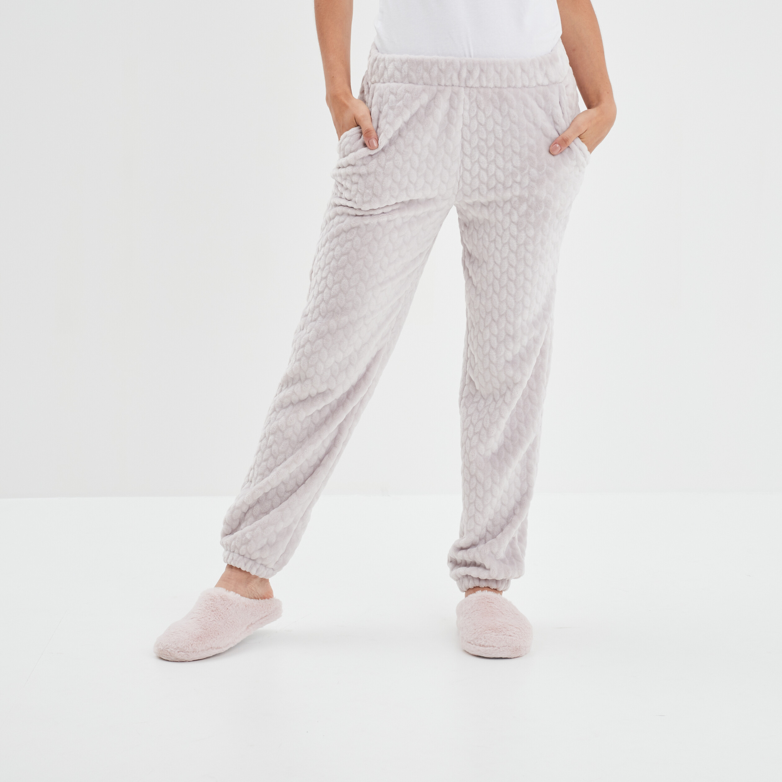 Pantalon de pyjama aspect matelassé rose pastel femme