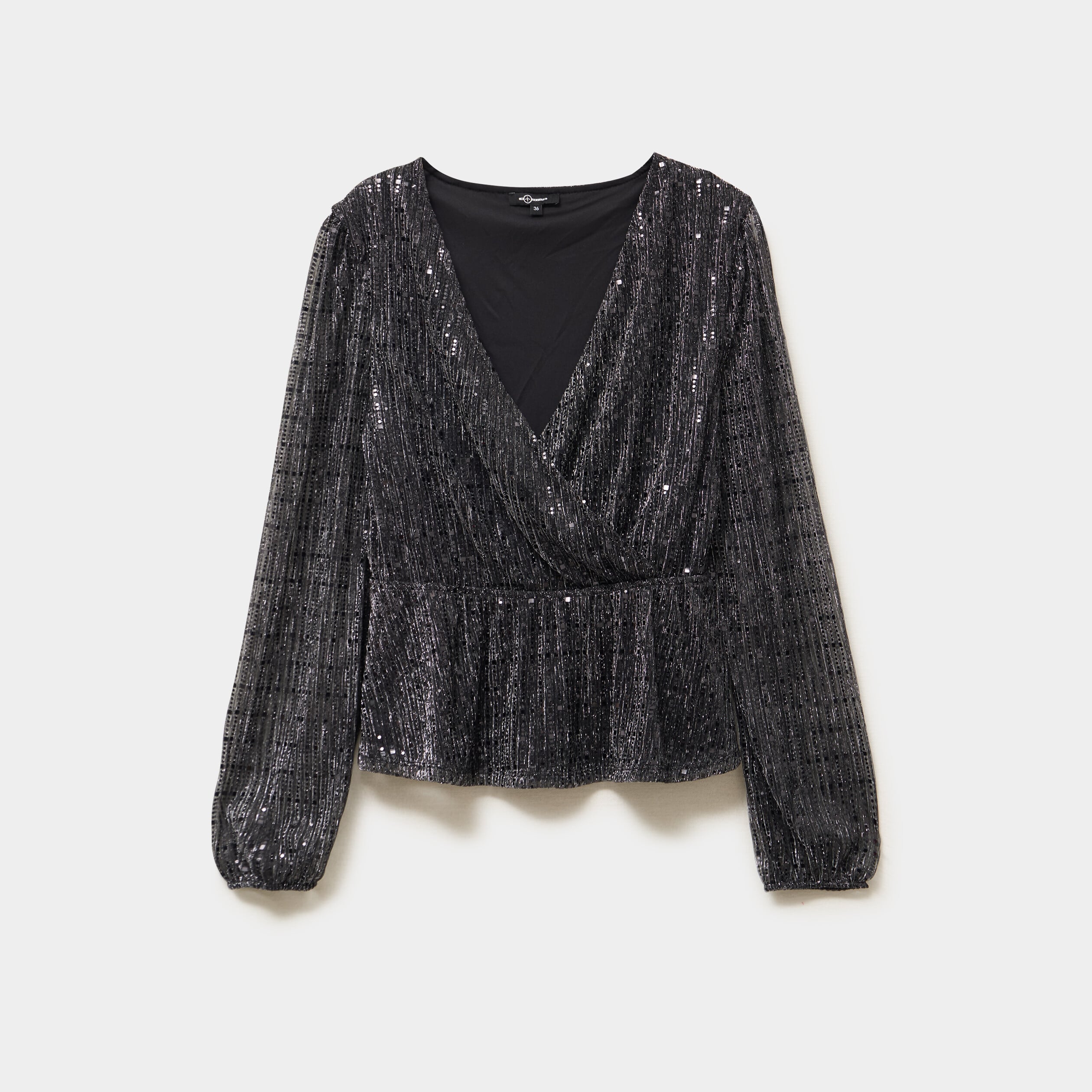 Blouse sequins avec col cache-coeur noir femme