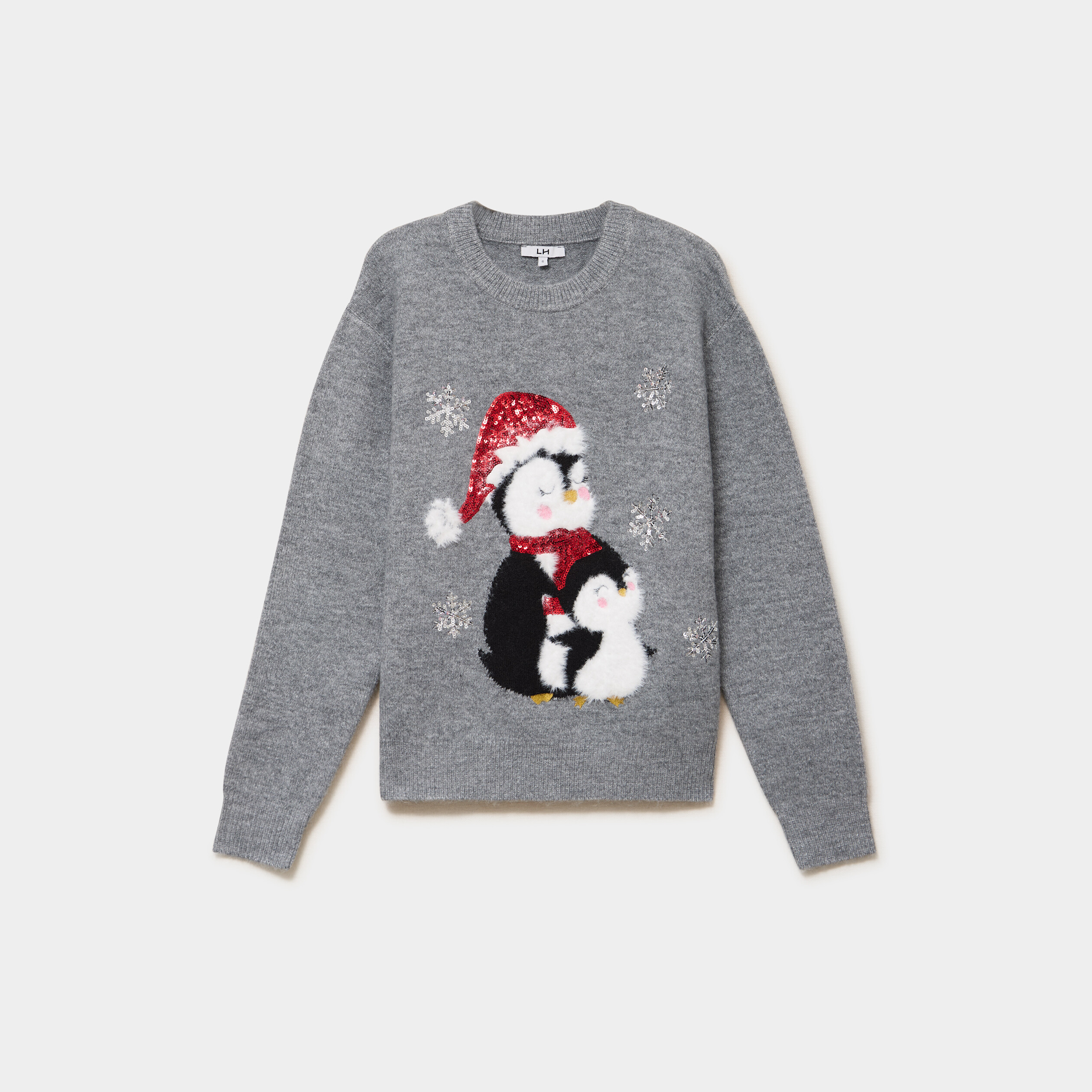 Pull de No&euml;l avec sequins gris clair femme