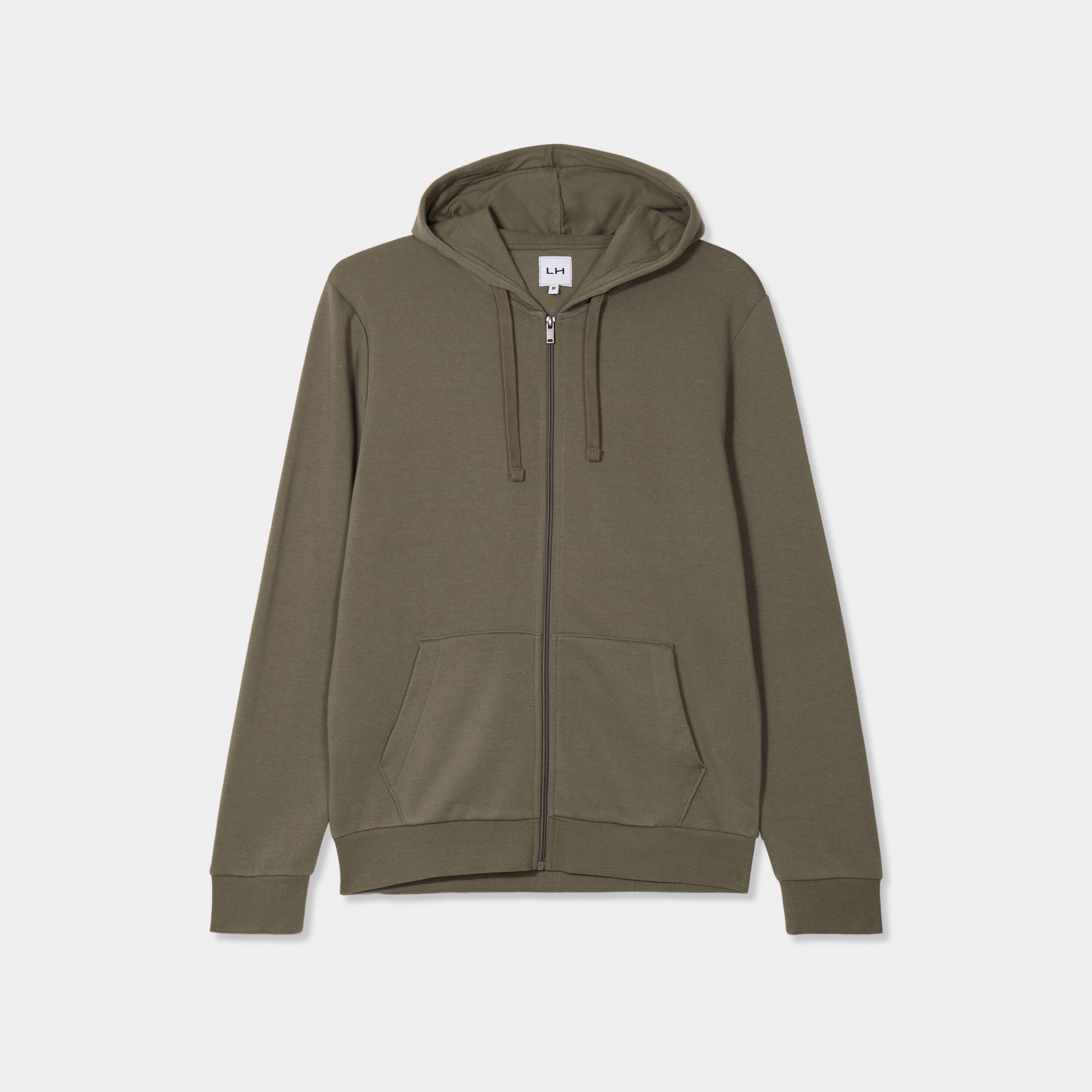 Sweat zipp&eacute; molleton &agrave; capuche vert kaki homme