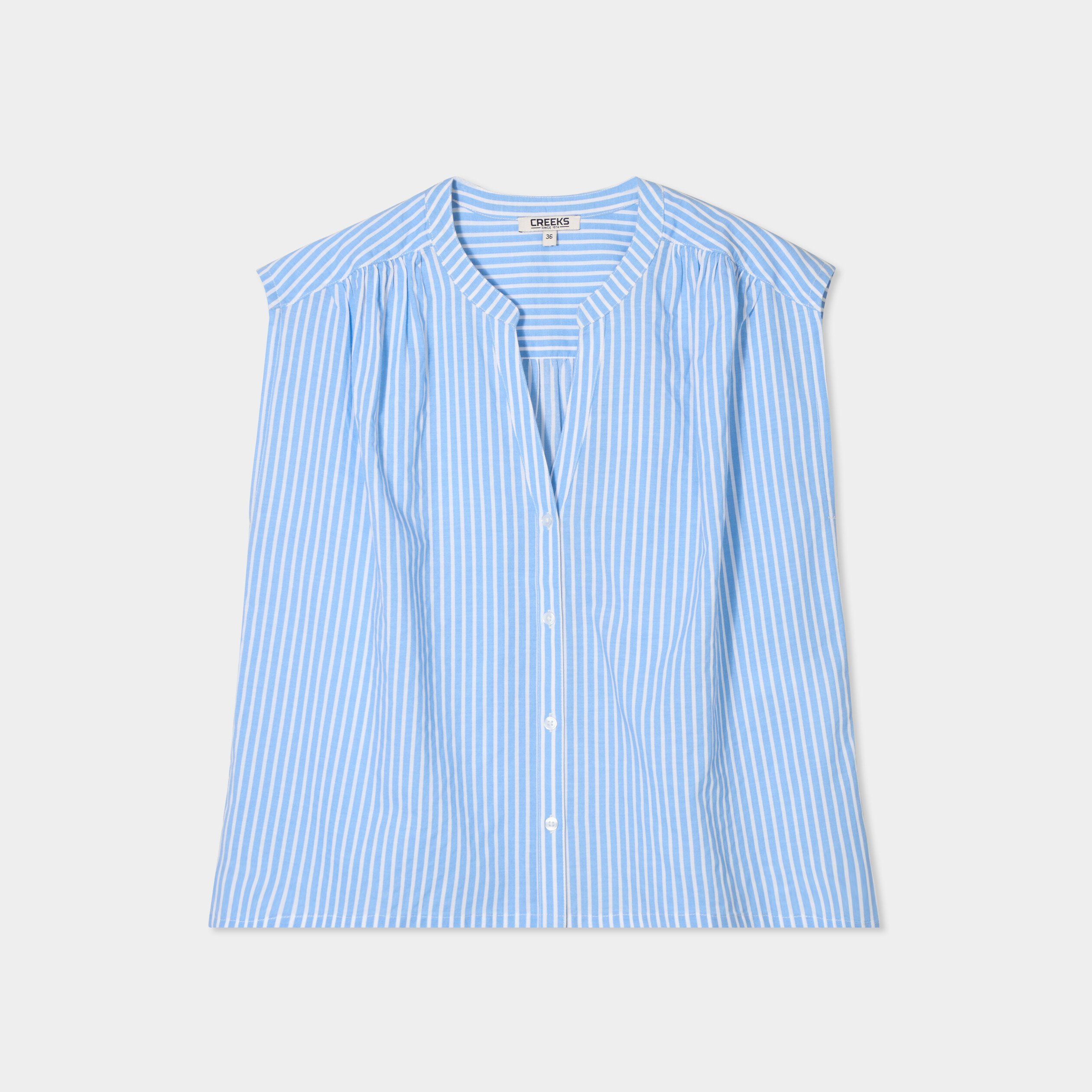 blouse sans manches col tunisien bleu femme Blouse sans manches col tunisien bleu femme