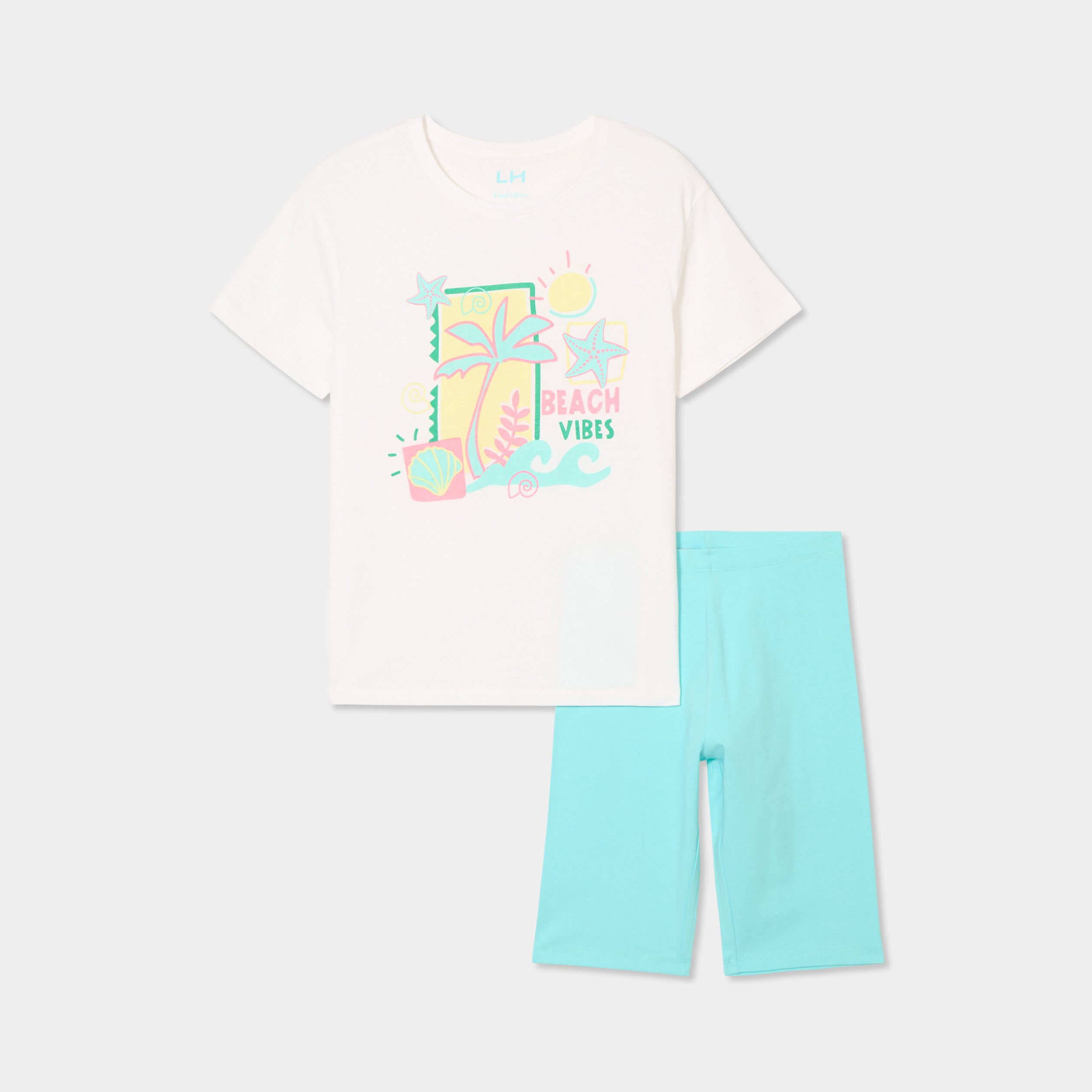 ensemble 2 pieces avec cycliste coton blanc fille Ensemble 2 pièces avec cycliste coton blanc fille