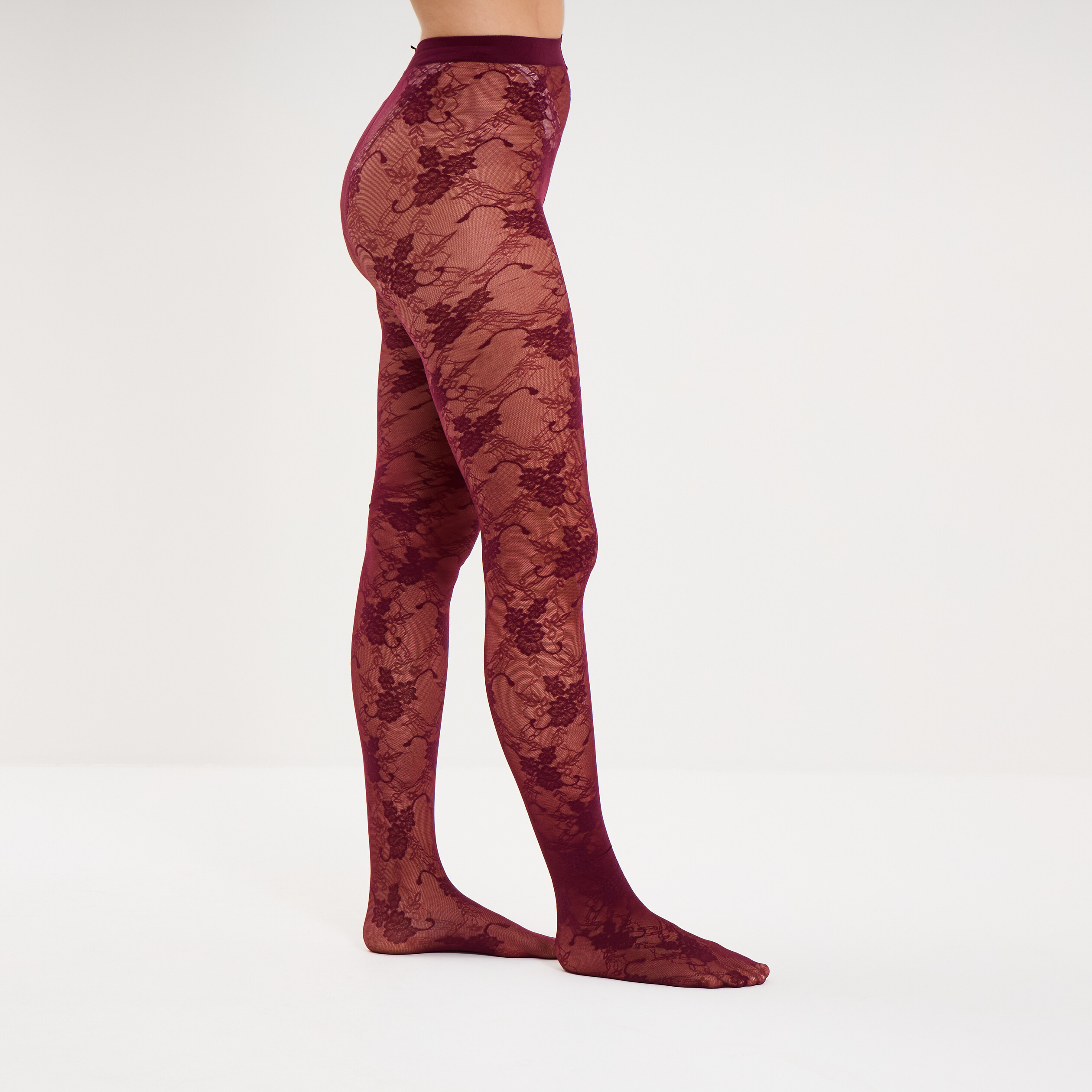 Collants 20D effet dentelle bordeaux femme