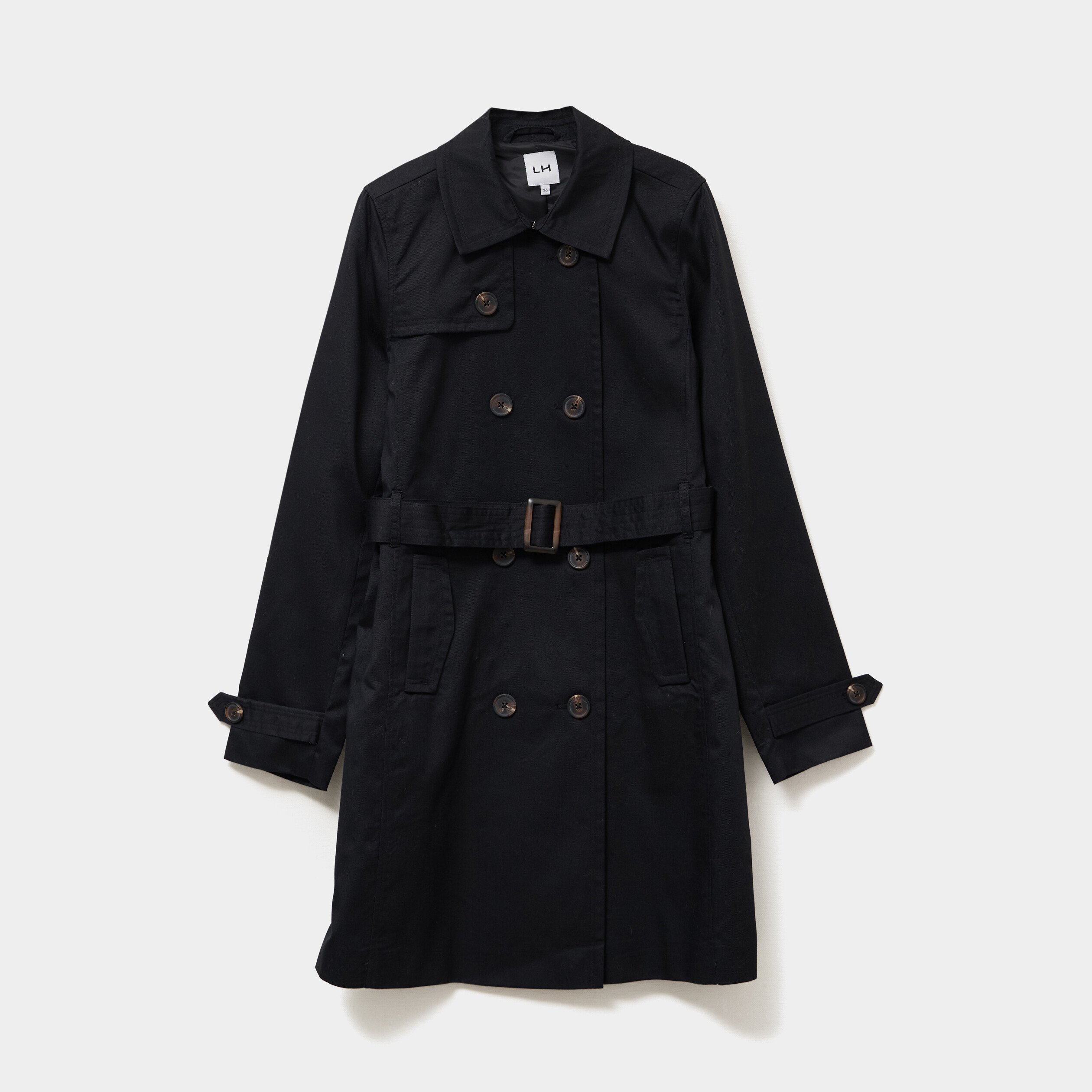 trench mi long ceinture noir femme Trench mi-long ceinturé noir femme