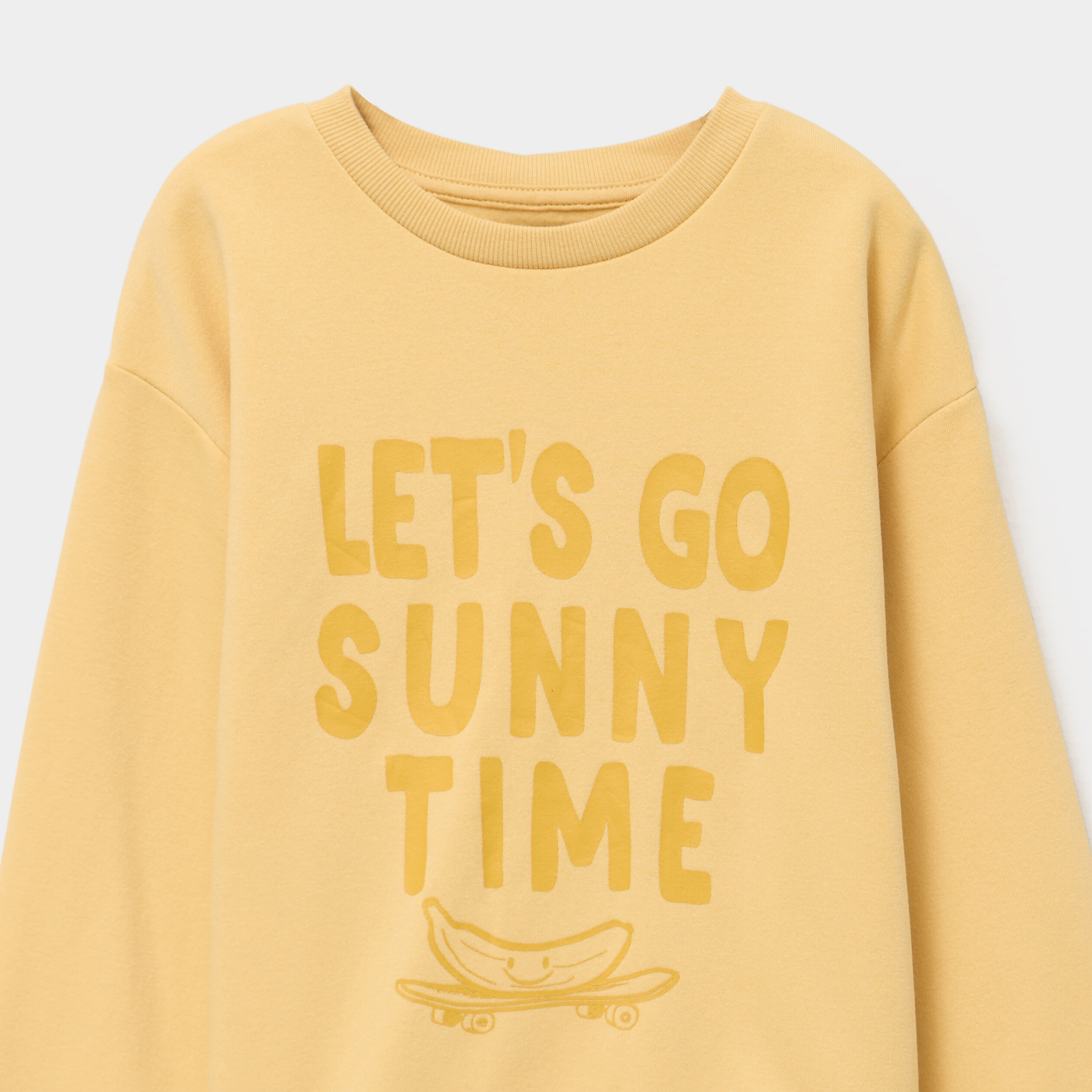 Sweat oversize col rond manches longues jaune gar&ccedil;on