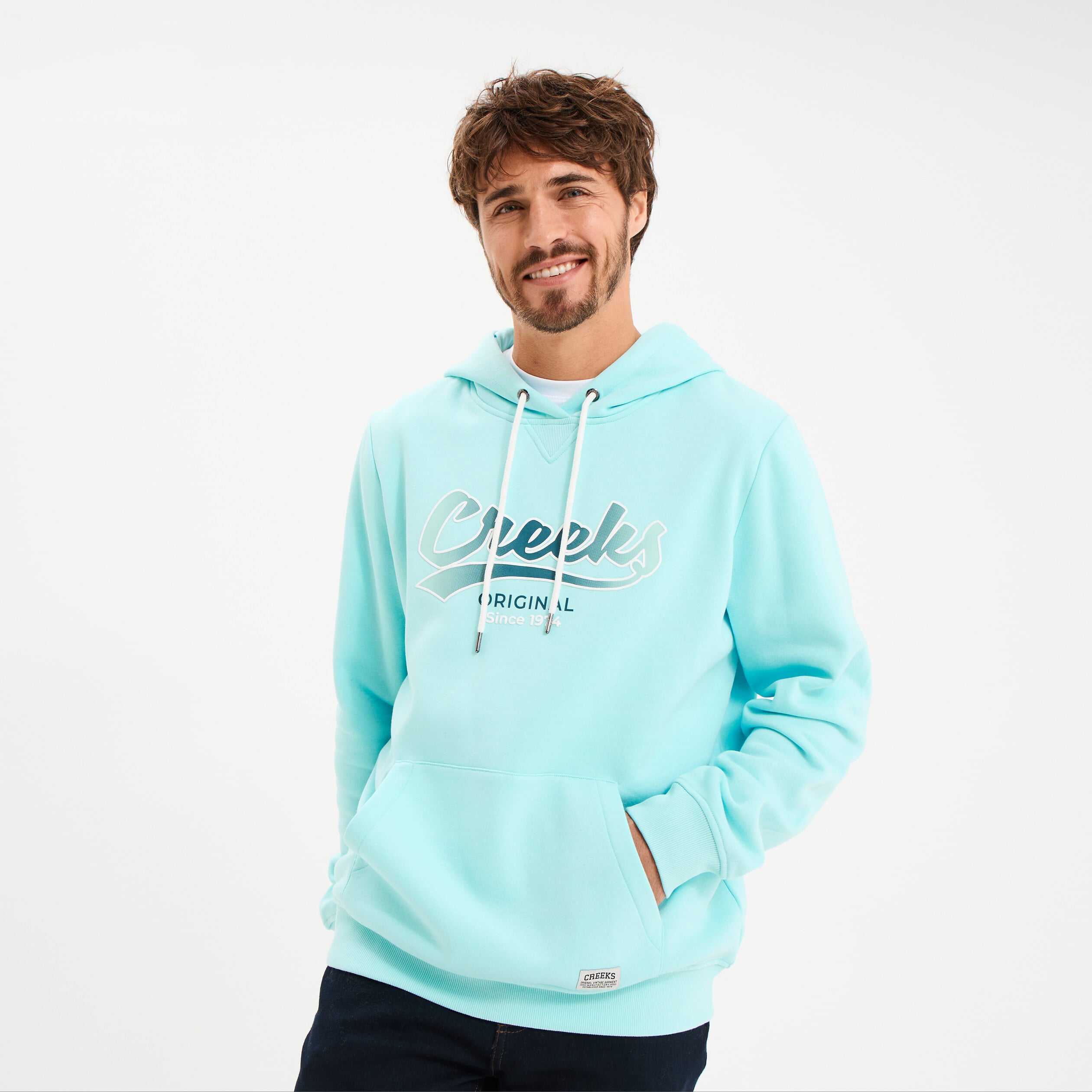 Sweat hoodie en molleton bleu turquoise homme