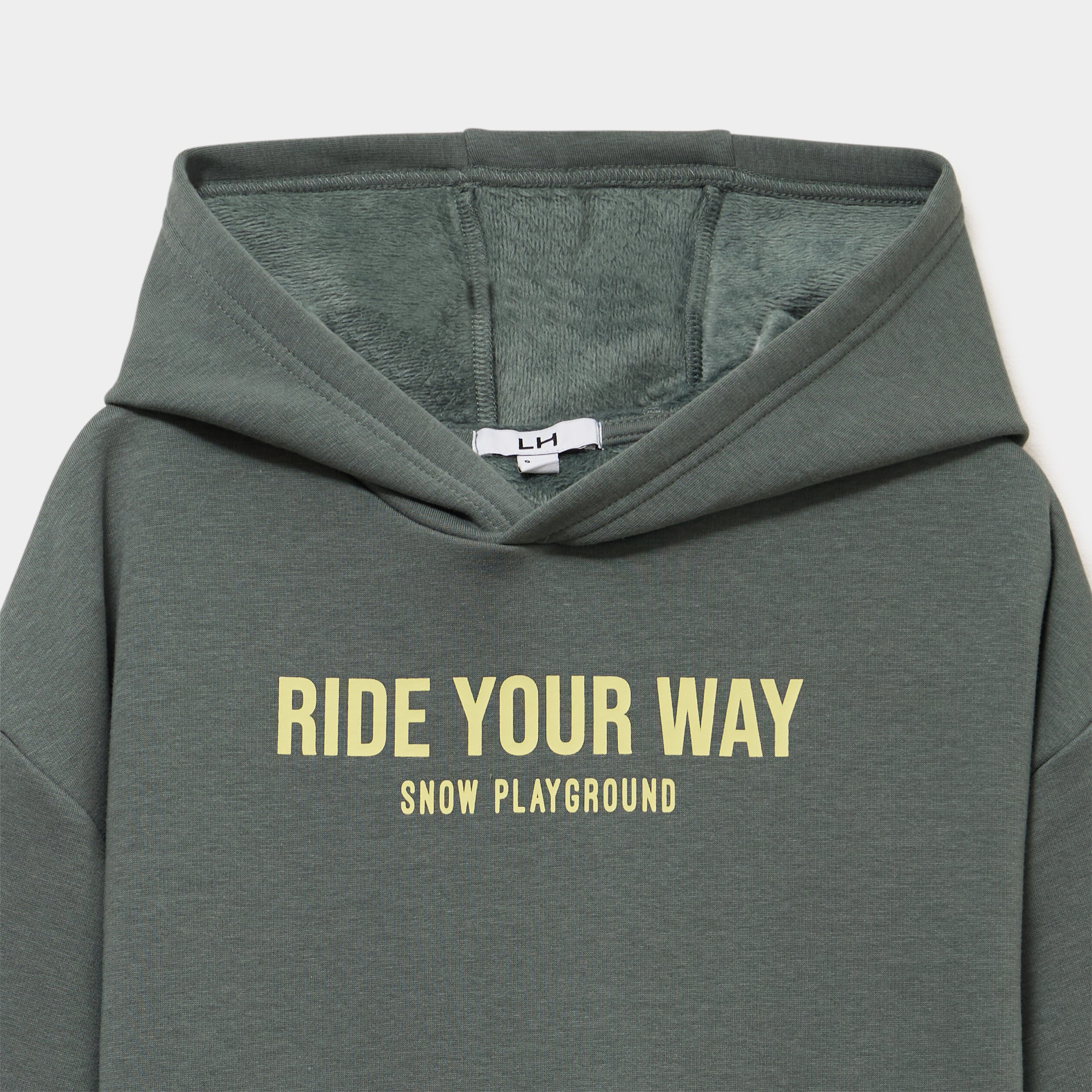 Sweat hoodie doubl&eacute; &agrave; capuche oversize vert kaki gar&ccedil;on