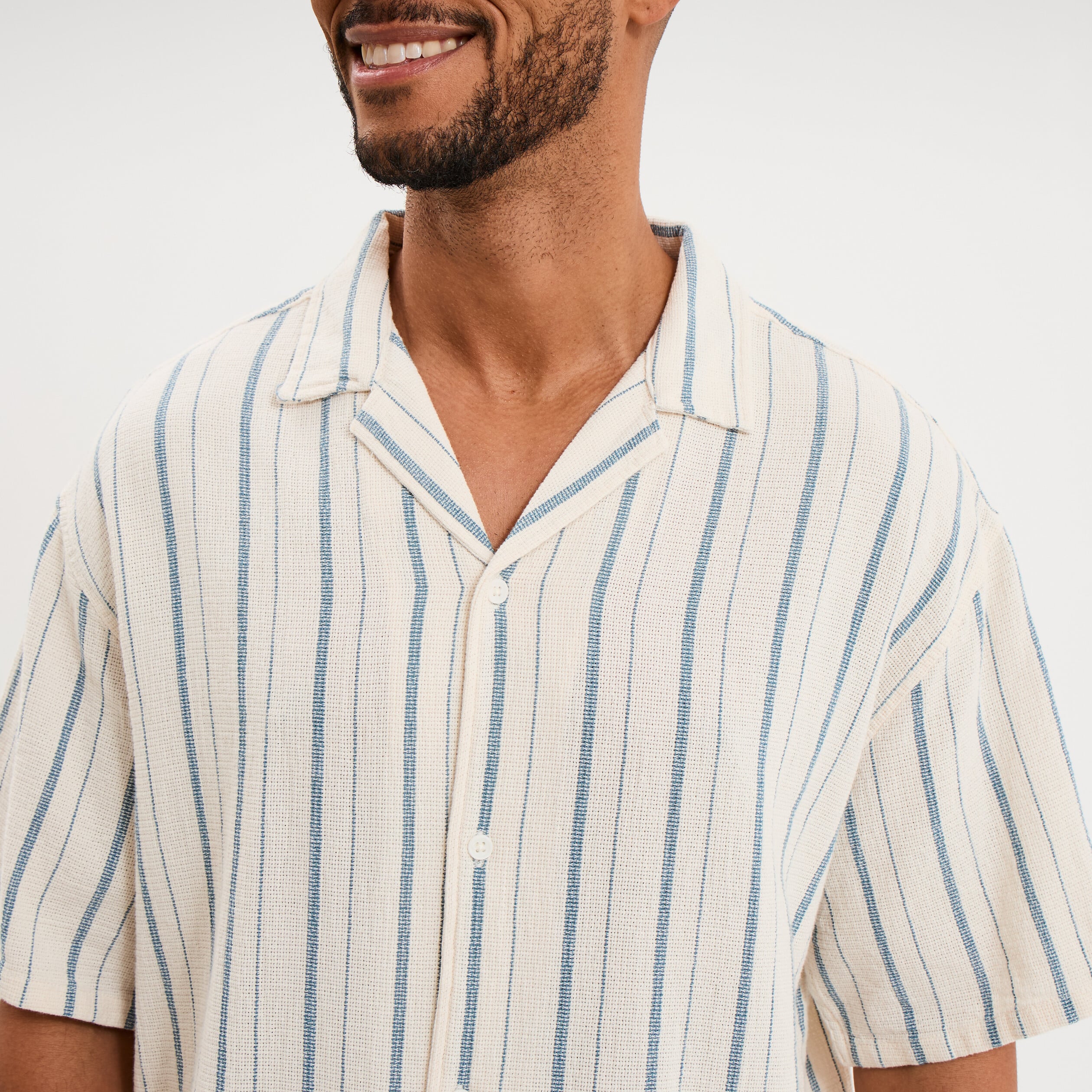 Chemise col cubain manches courtes coton bleu gris homme
