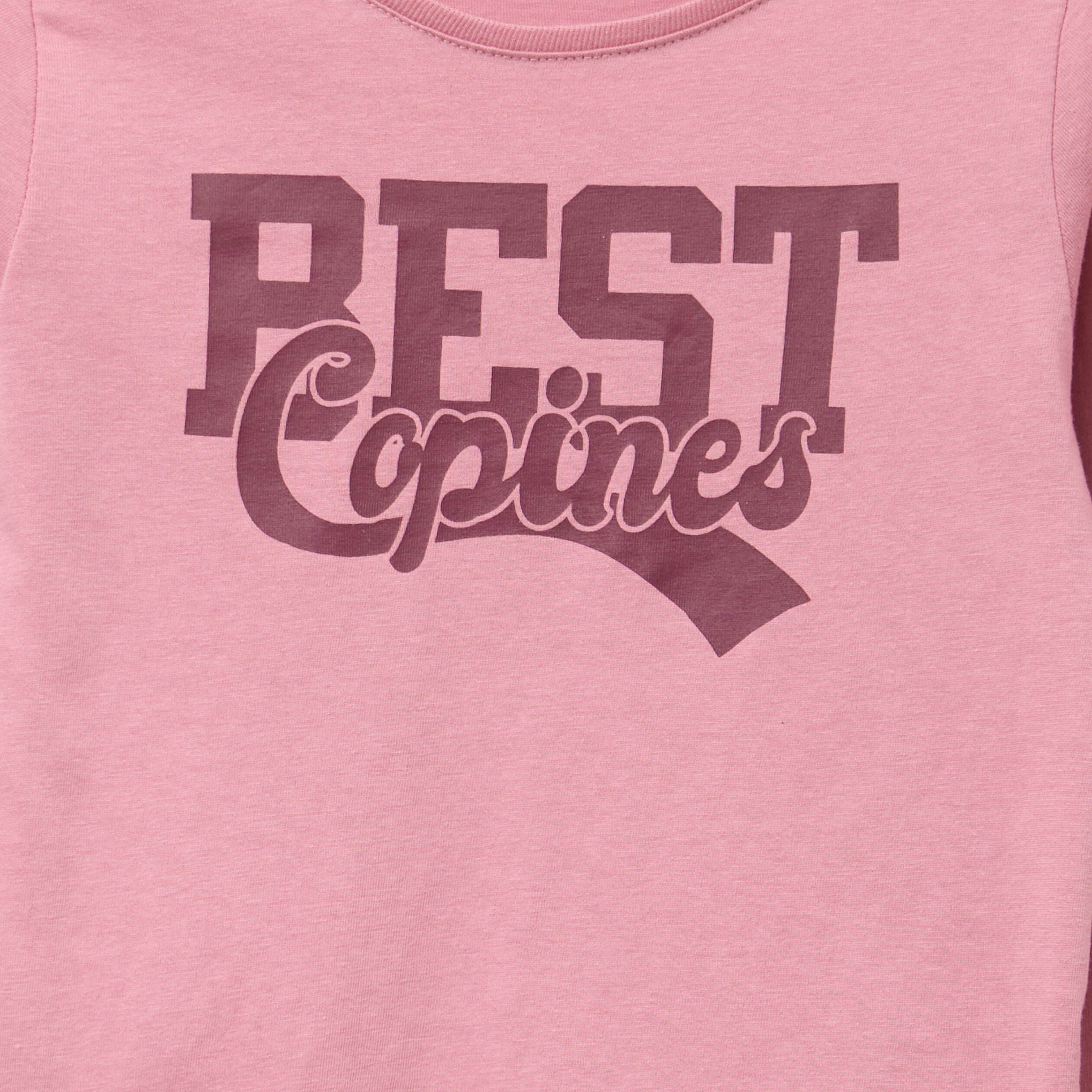 t shirt col rond manches longues coton vieux rose fille T-shirt col rond manches longues coton vieux rose fille