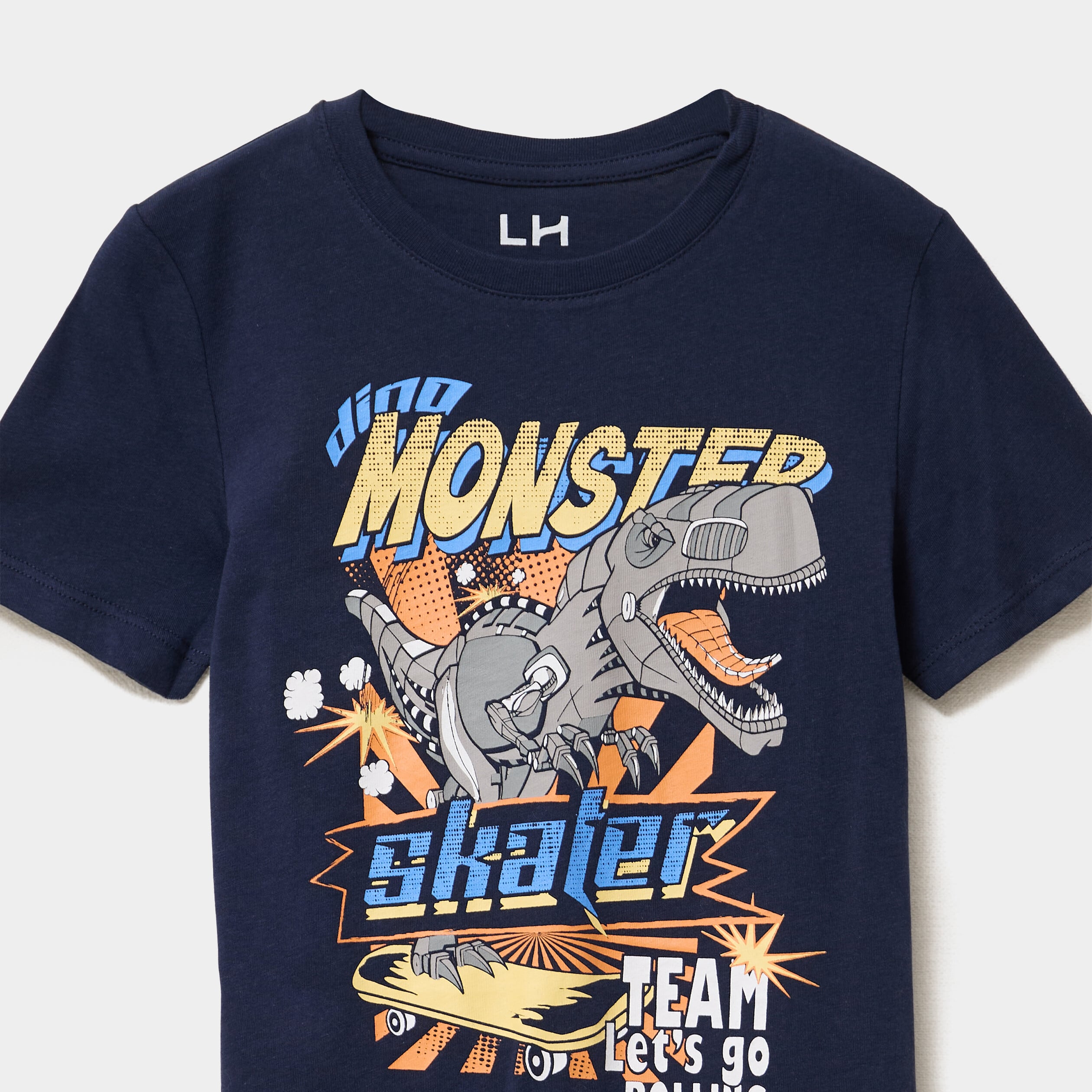 T-shirt col rond manches courtes coton bleu marine gar&ccedil;on