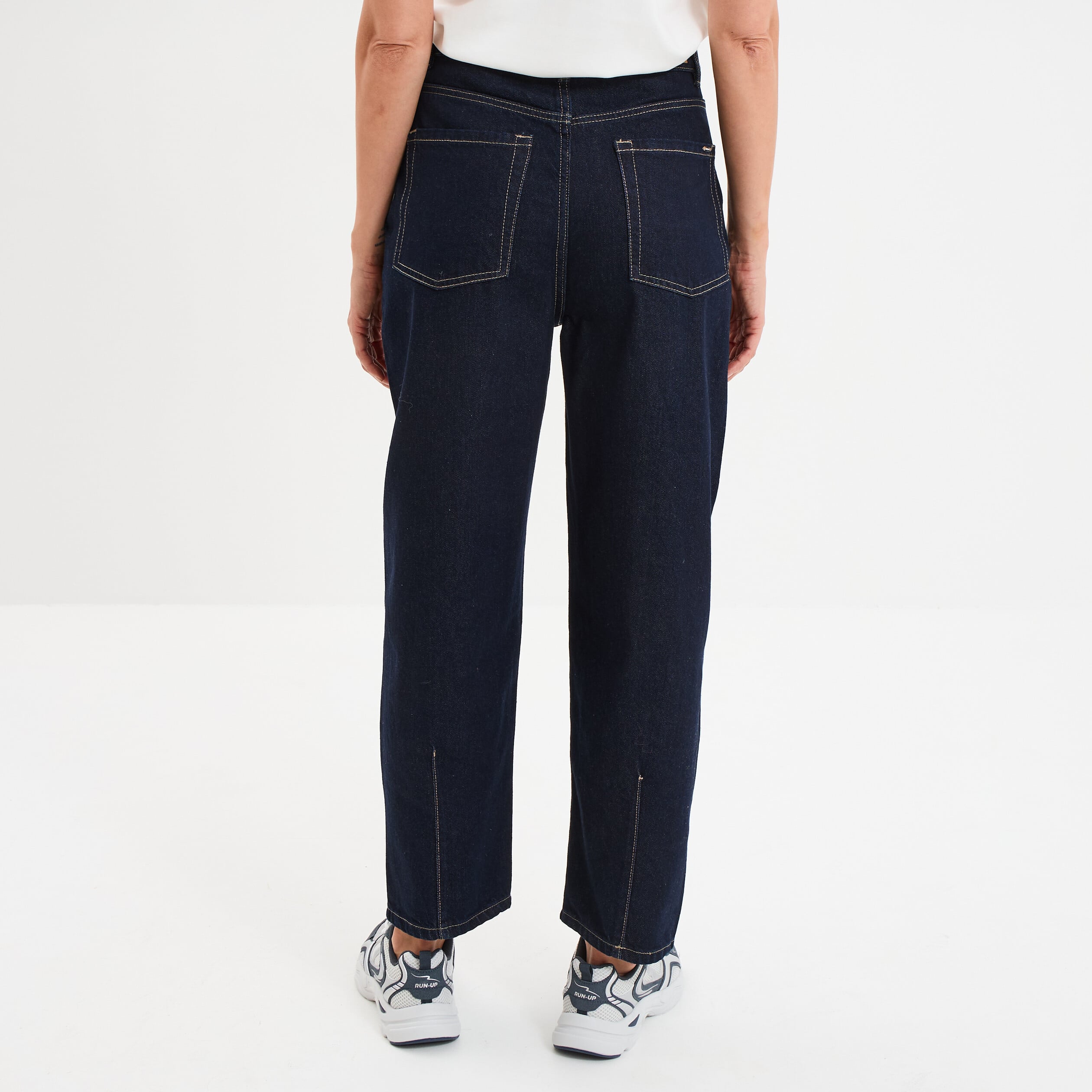Jean balloon taille haute cropped coton denim brut femme