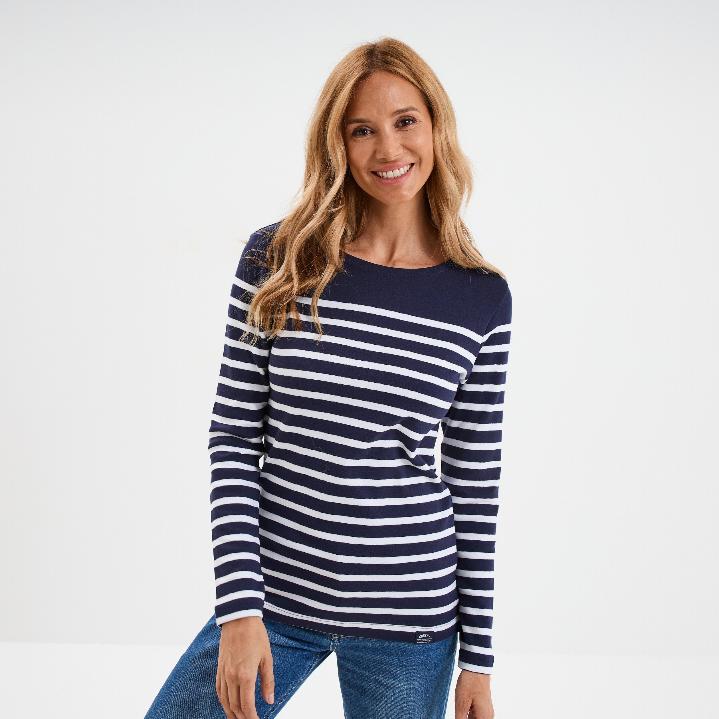 t shirt manches longues col rond coton bleu marine femme T-shirt manches longues col rond coton bleu marine femme