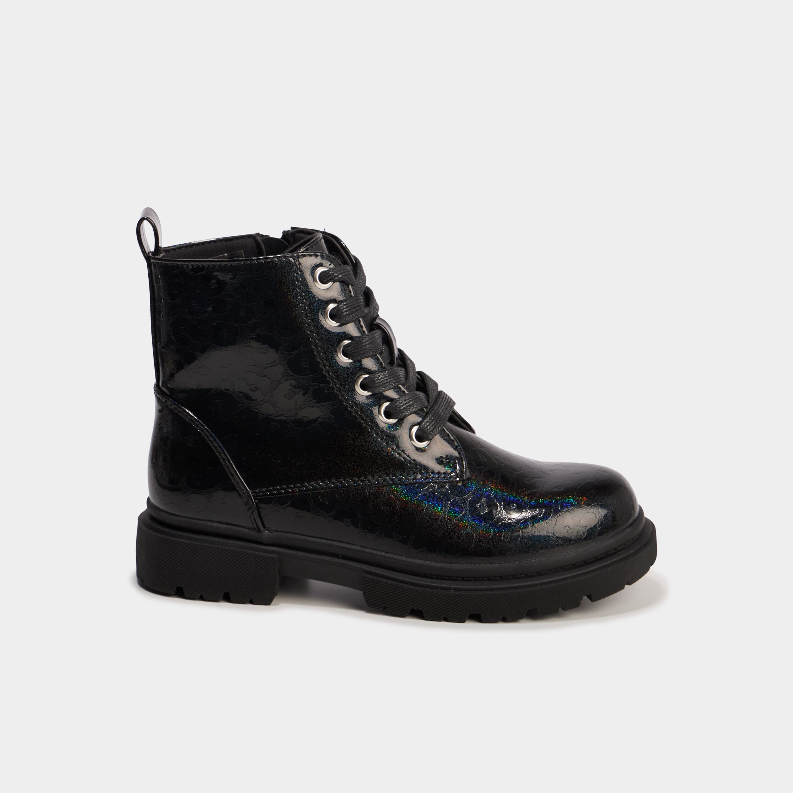 Boots crant&eacute;es vernies &agrave; paillettes noir fille