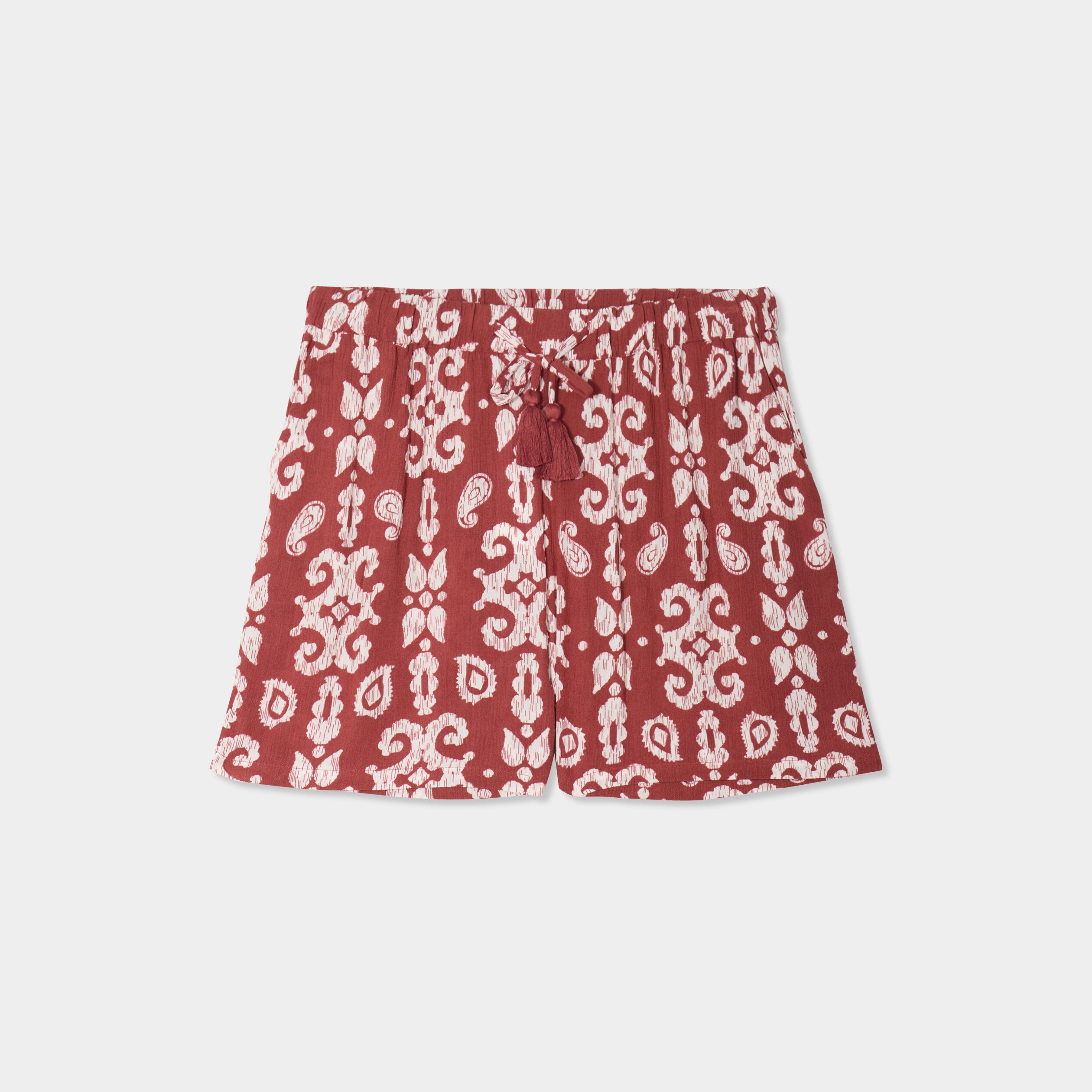 short large crepe avec pampilles terracotta femme Short large crêpe avec pampilles terracotta femme