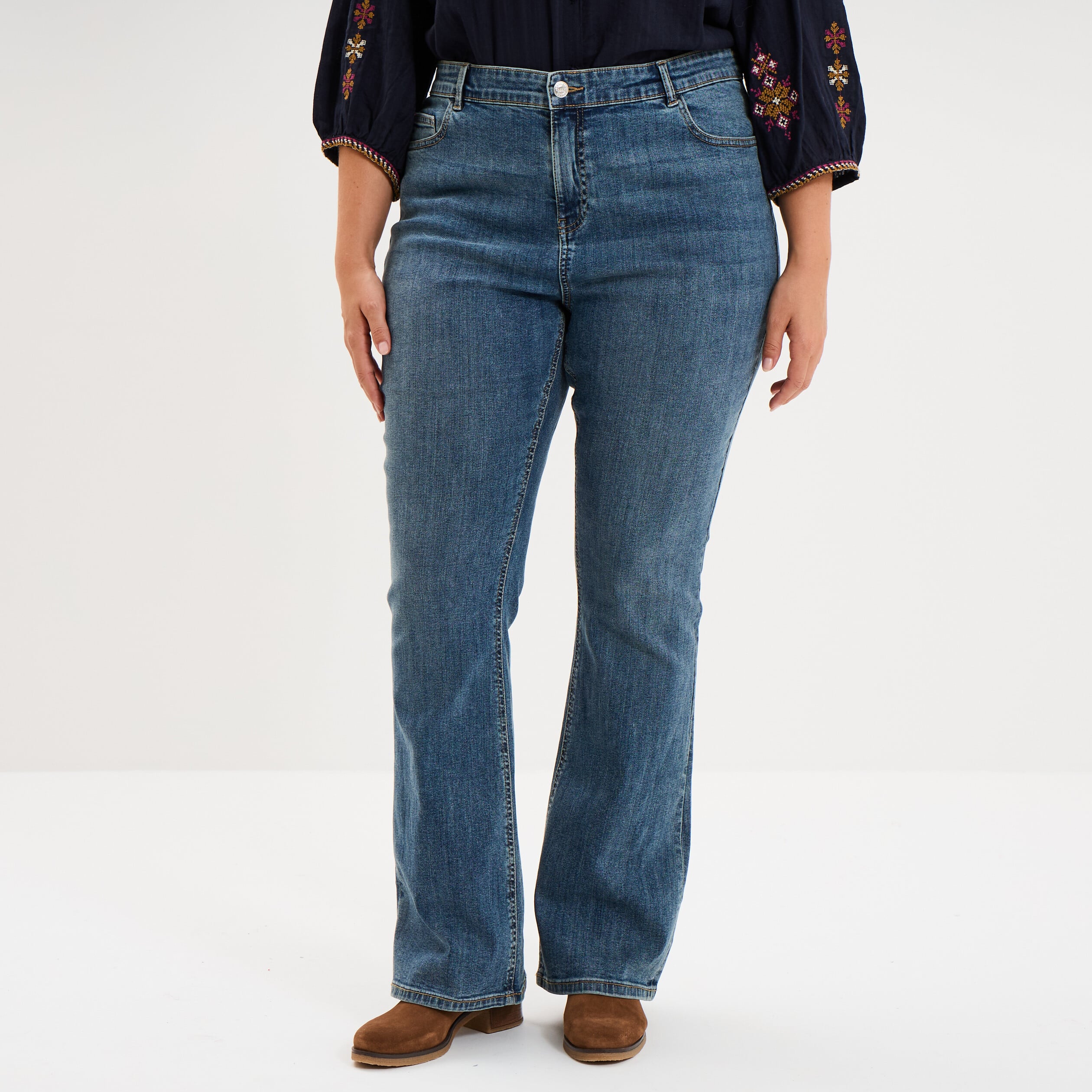 Jean flare 5 poches taille haute denim dirty femme grande taille