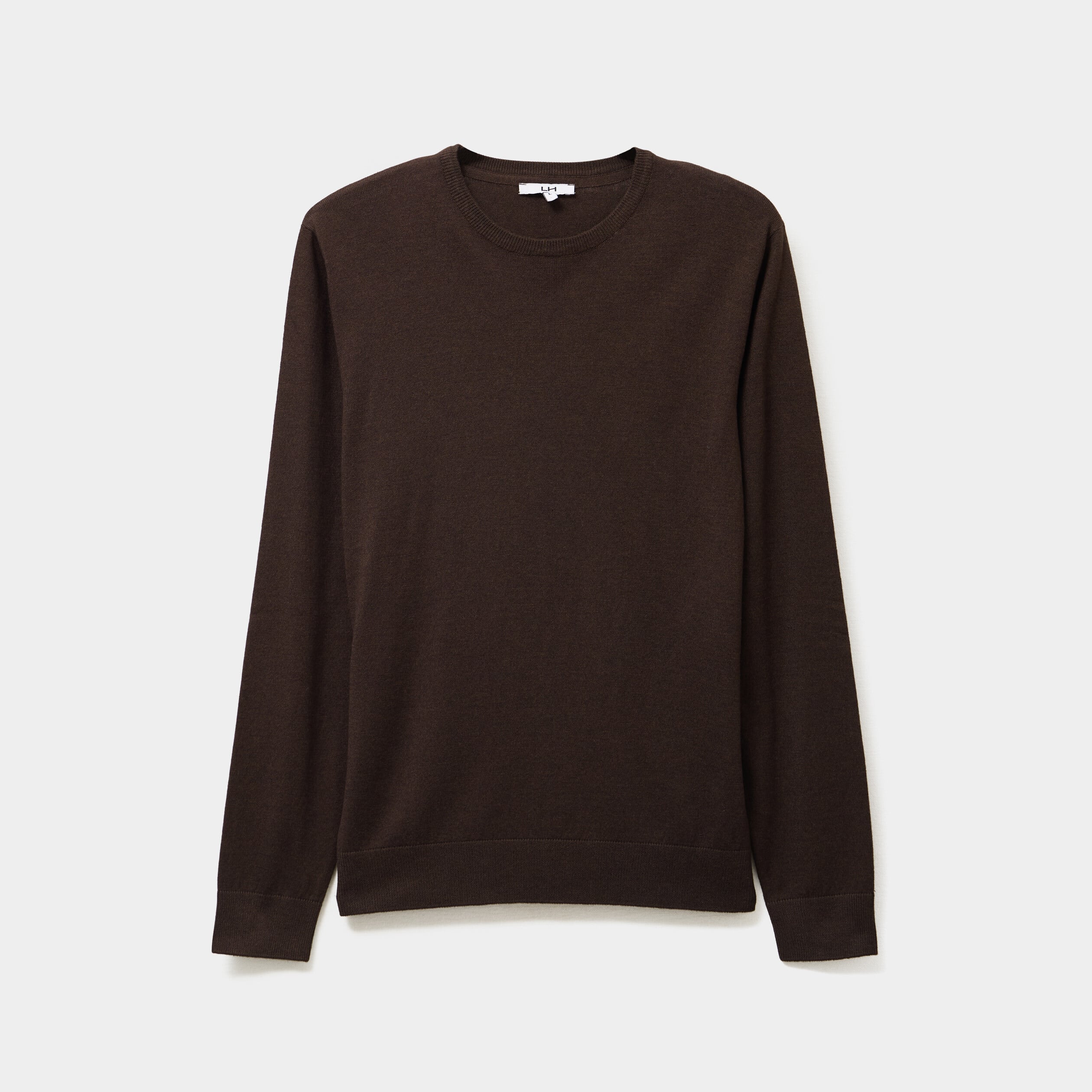 Pull droit col rond coton m&eacute;lang&eacute; marron fonc&eacute; homme