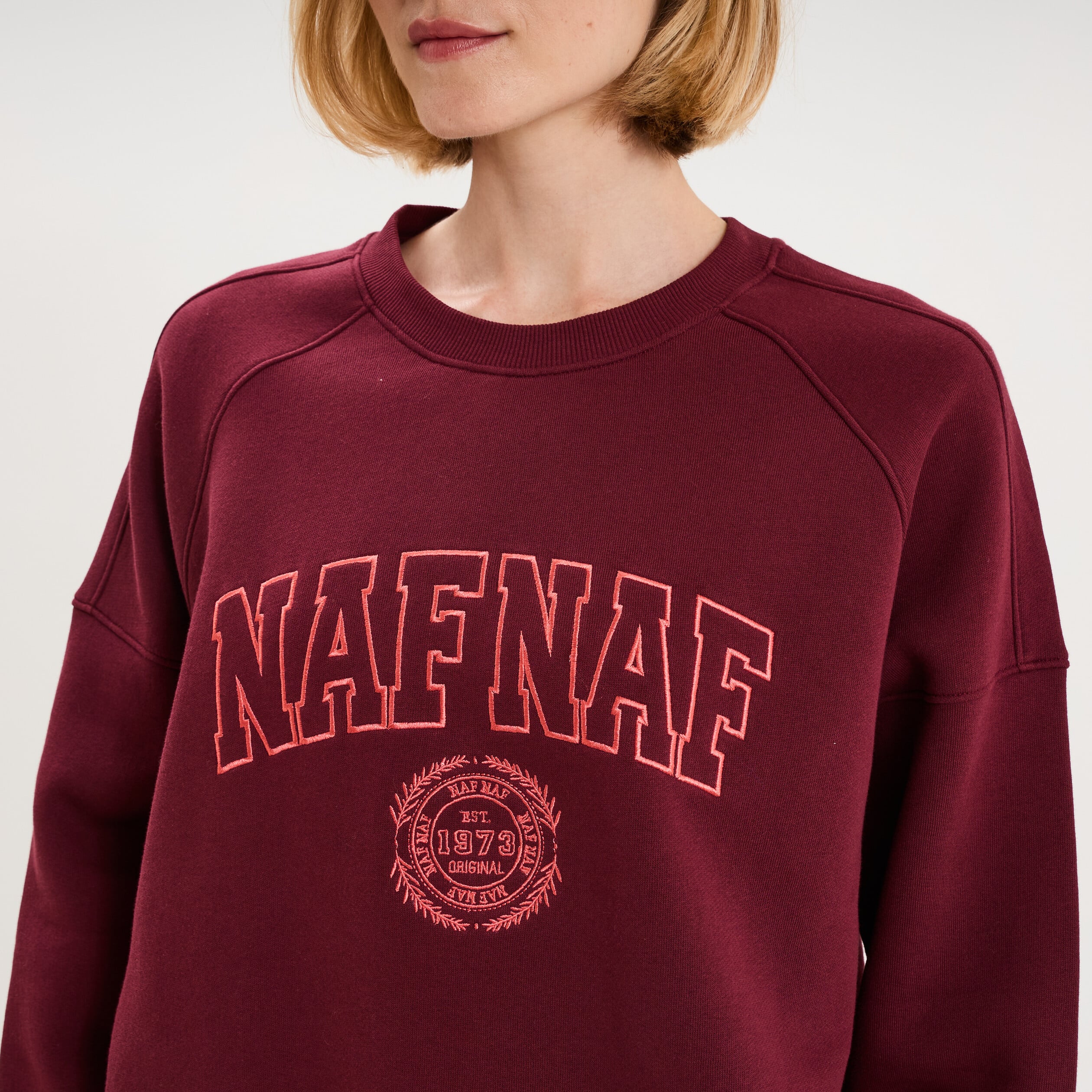 Sweat oversize logo NAF NAF brod&eacute; bordeaux femme