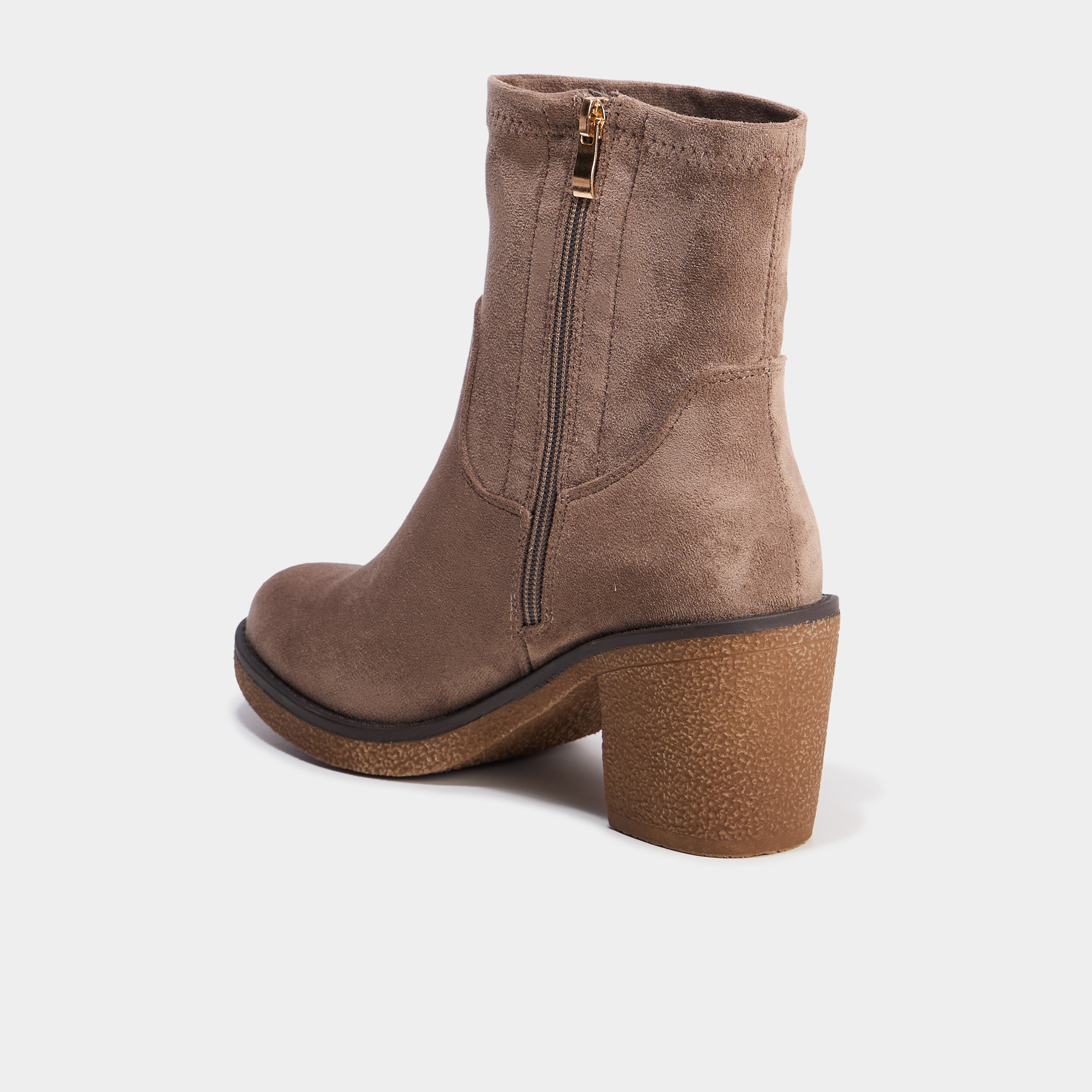 Boots effet su&eacute;dine &agrave; talons taupe femme