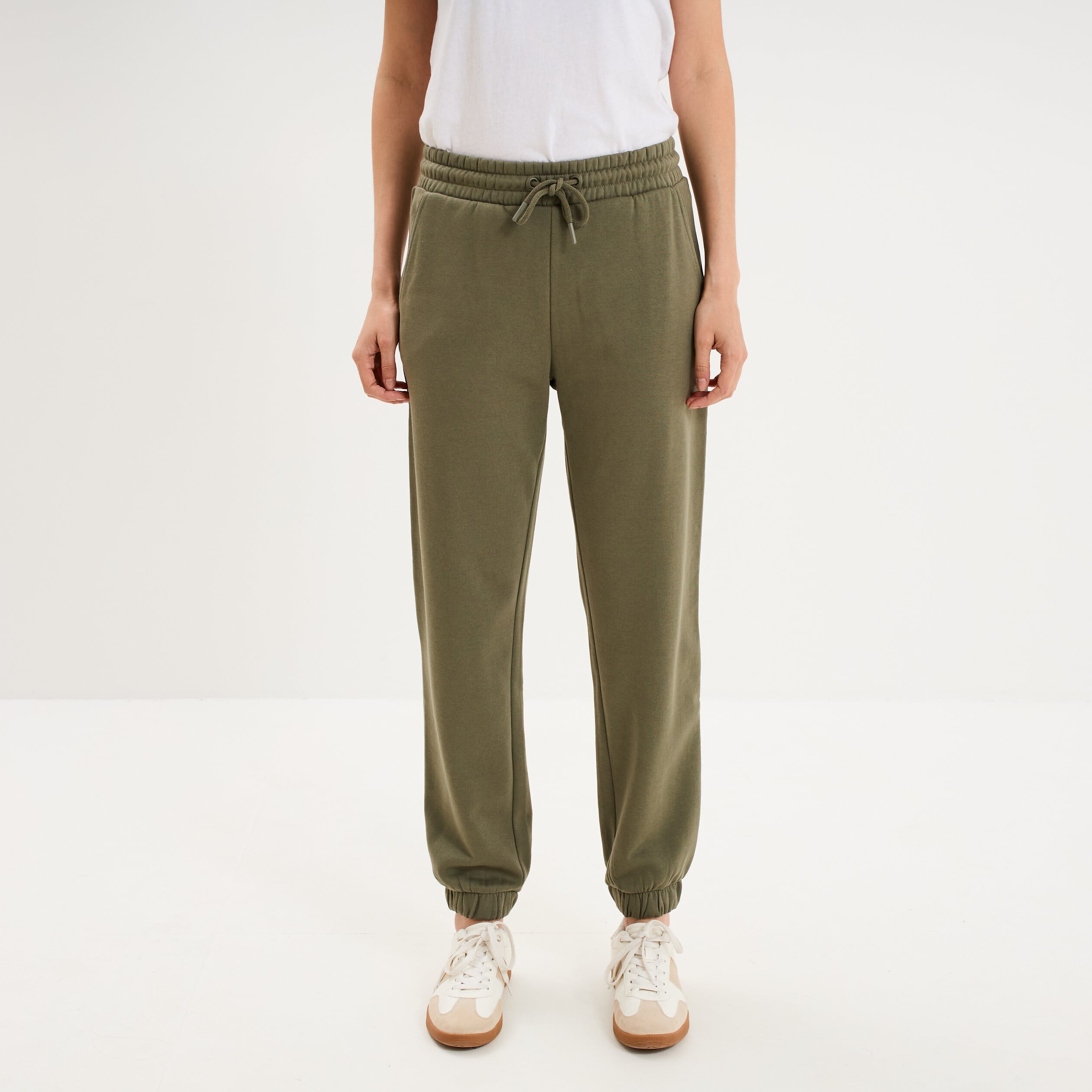 Pantalon de jogging molletonn&eacute; vert kaki femme