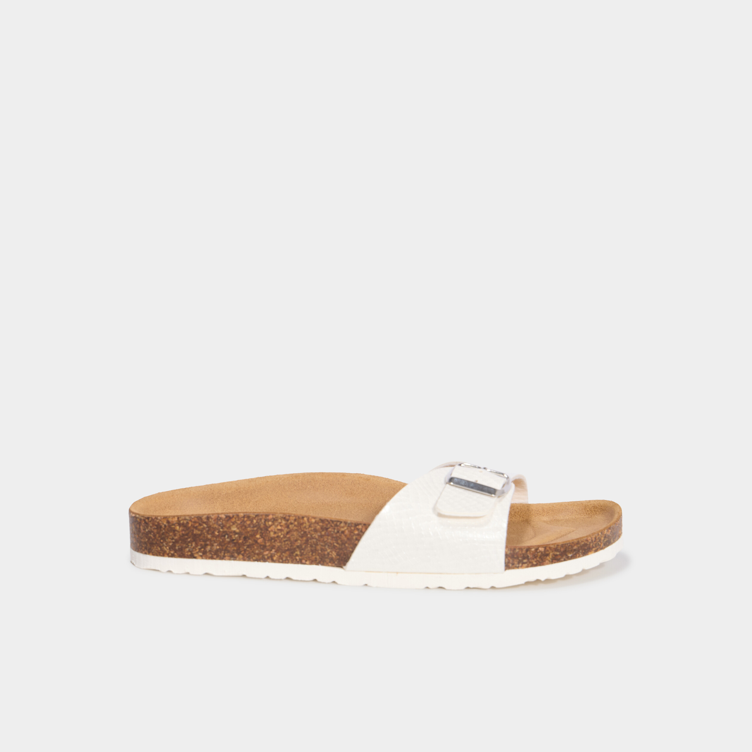Mules anatomiques &agrave; bride avec boucle blanc femme