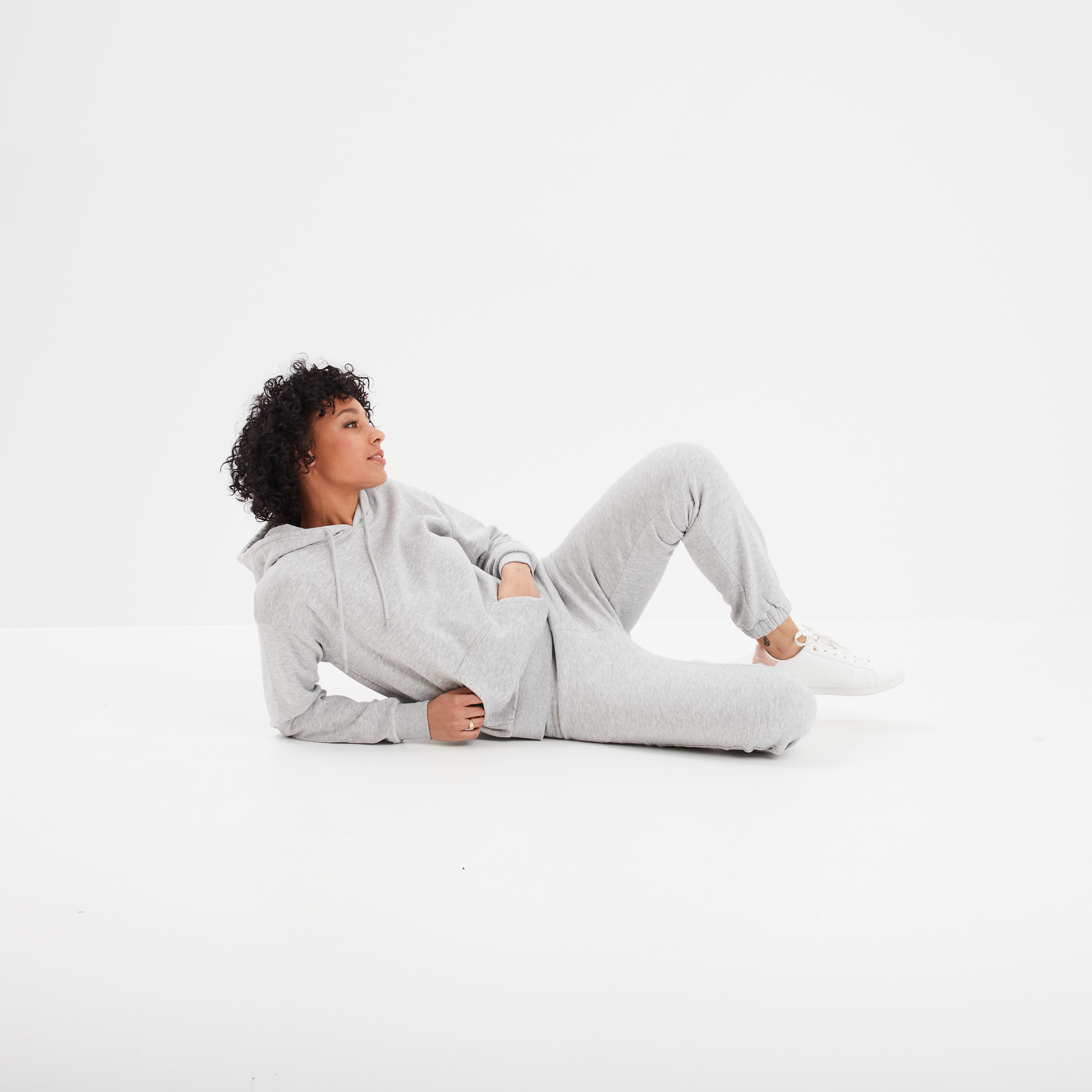 Pantalon jogging droit molleton gris clair femme