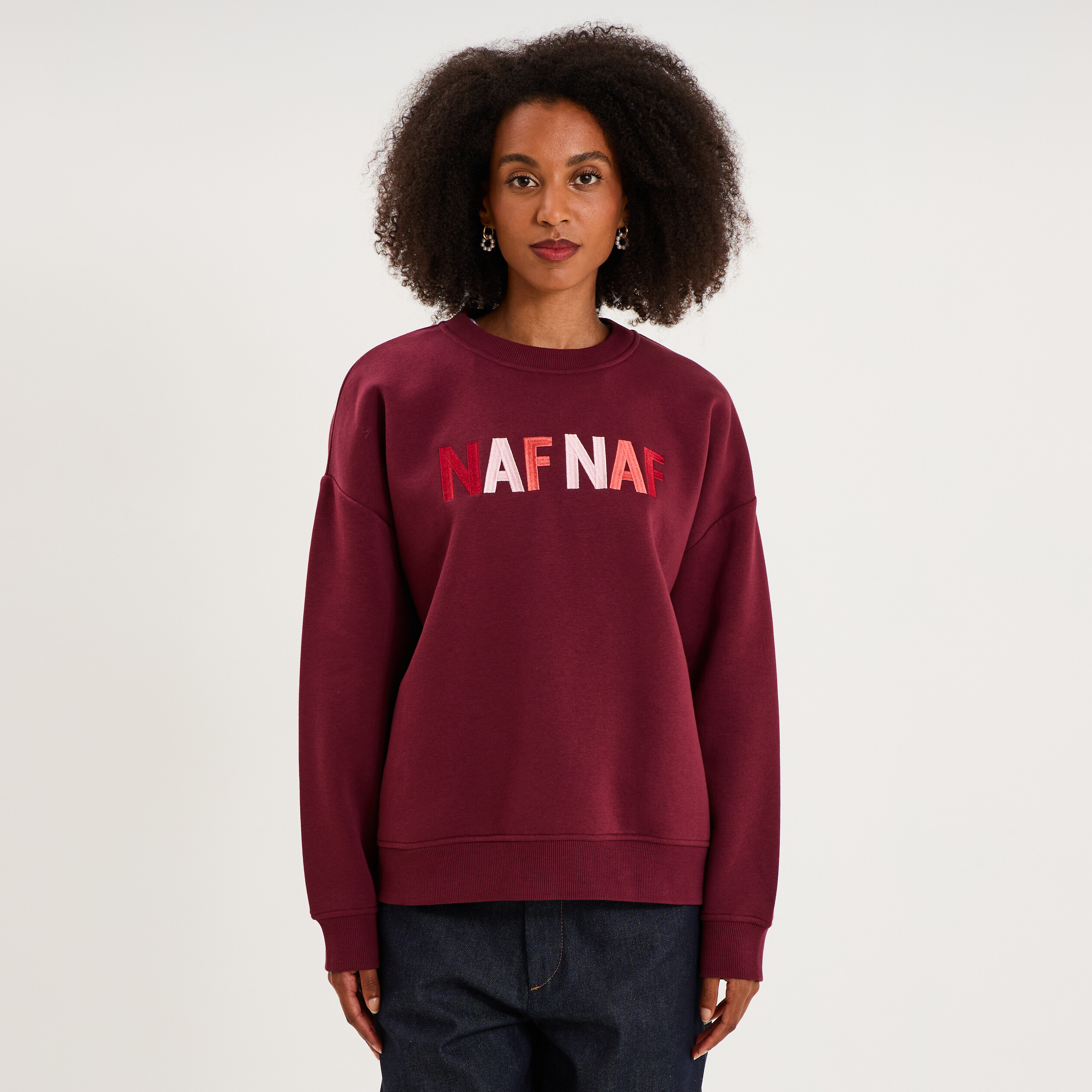 Sweat col rond logo oversize bordeaux femme