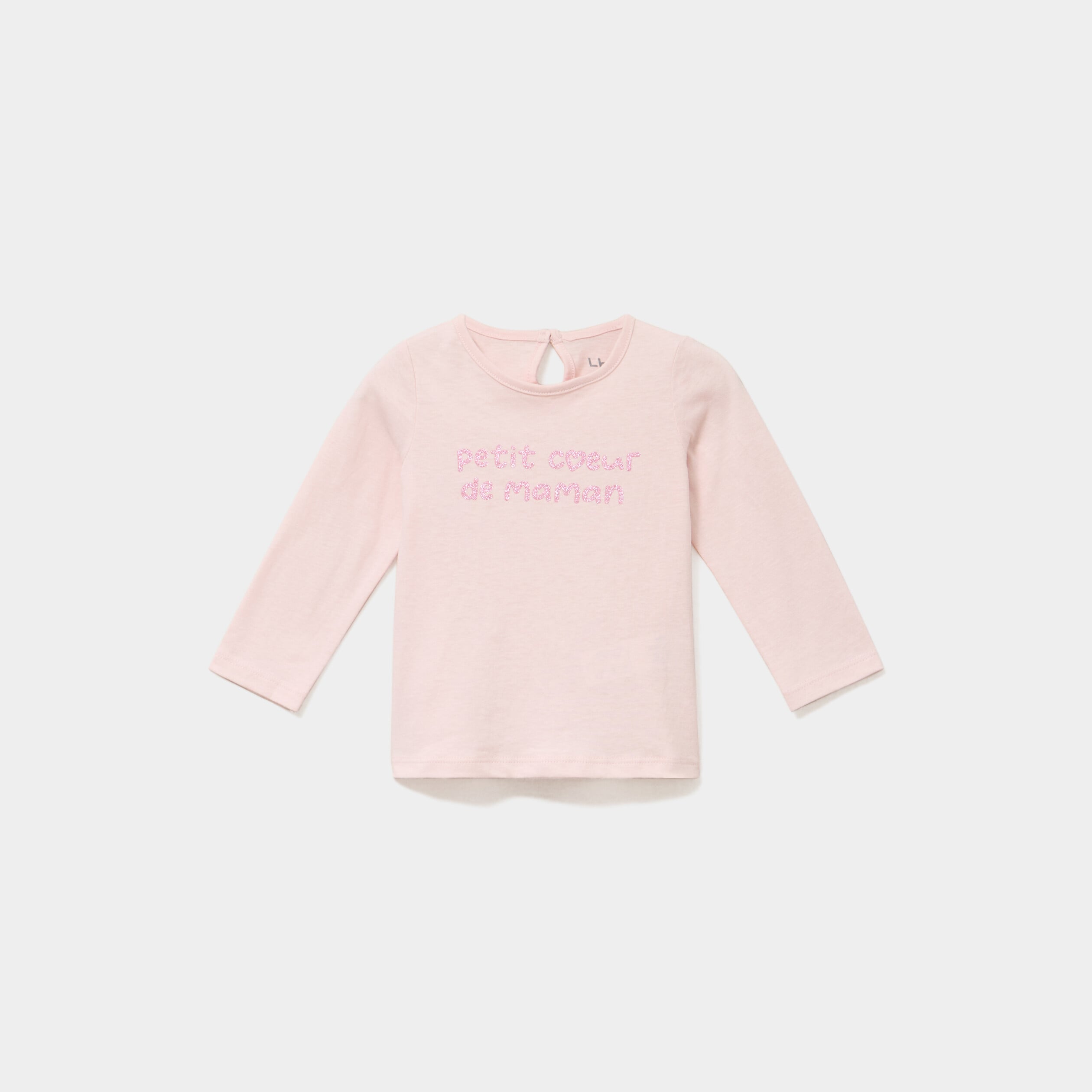 T-shirt manches longues coton rose clair b&eacute;b&eacute; fille