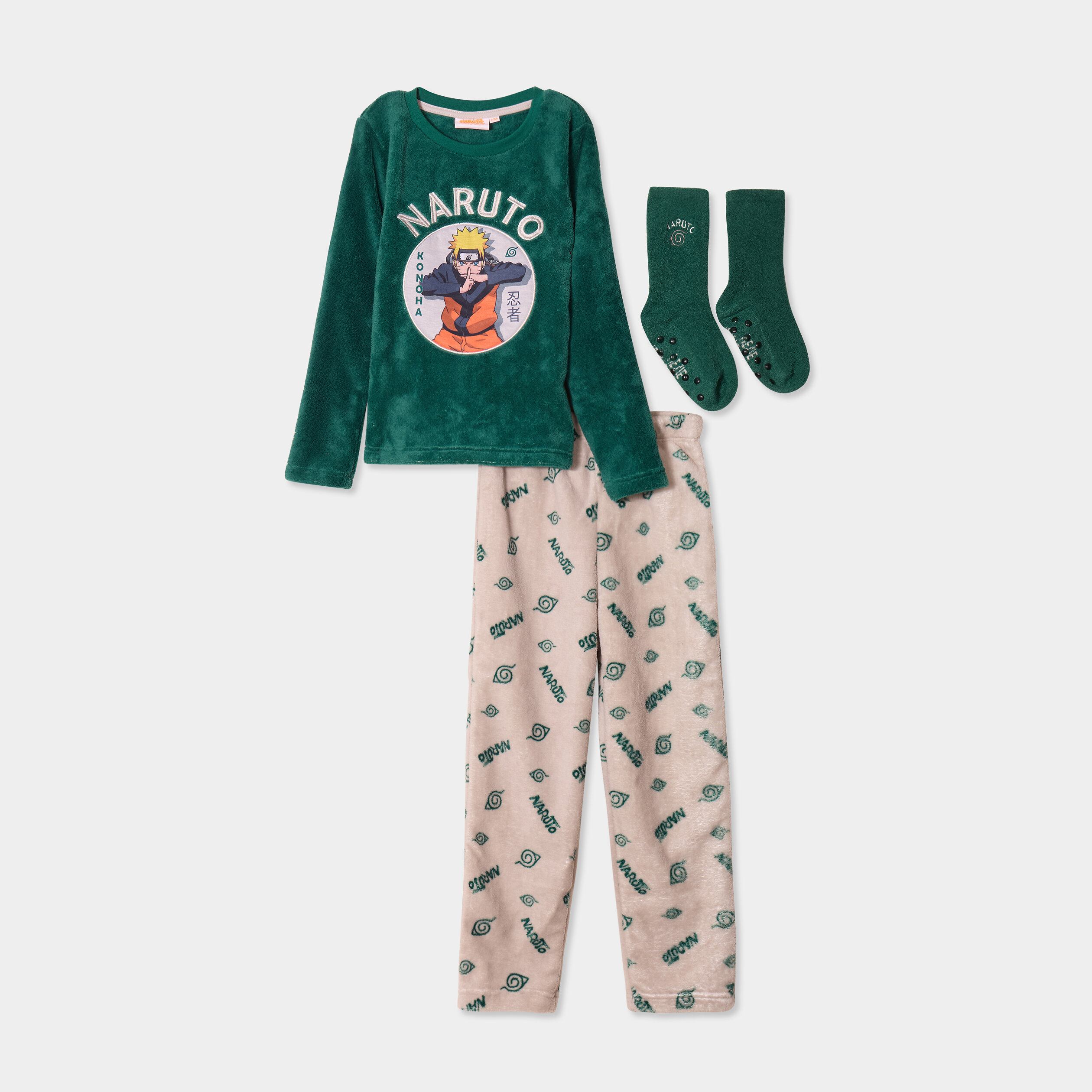 Coffret ensemble pyjama 3 pi&egrave;ces Naruto vert gar&ccedil;on
