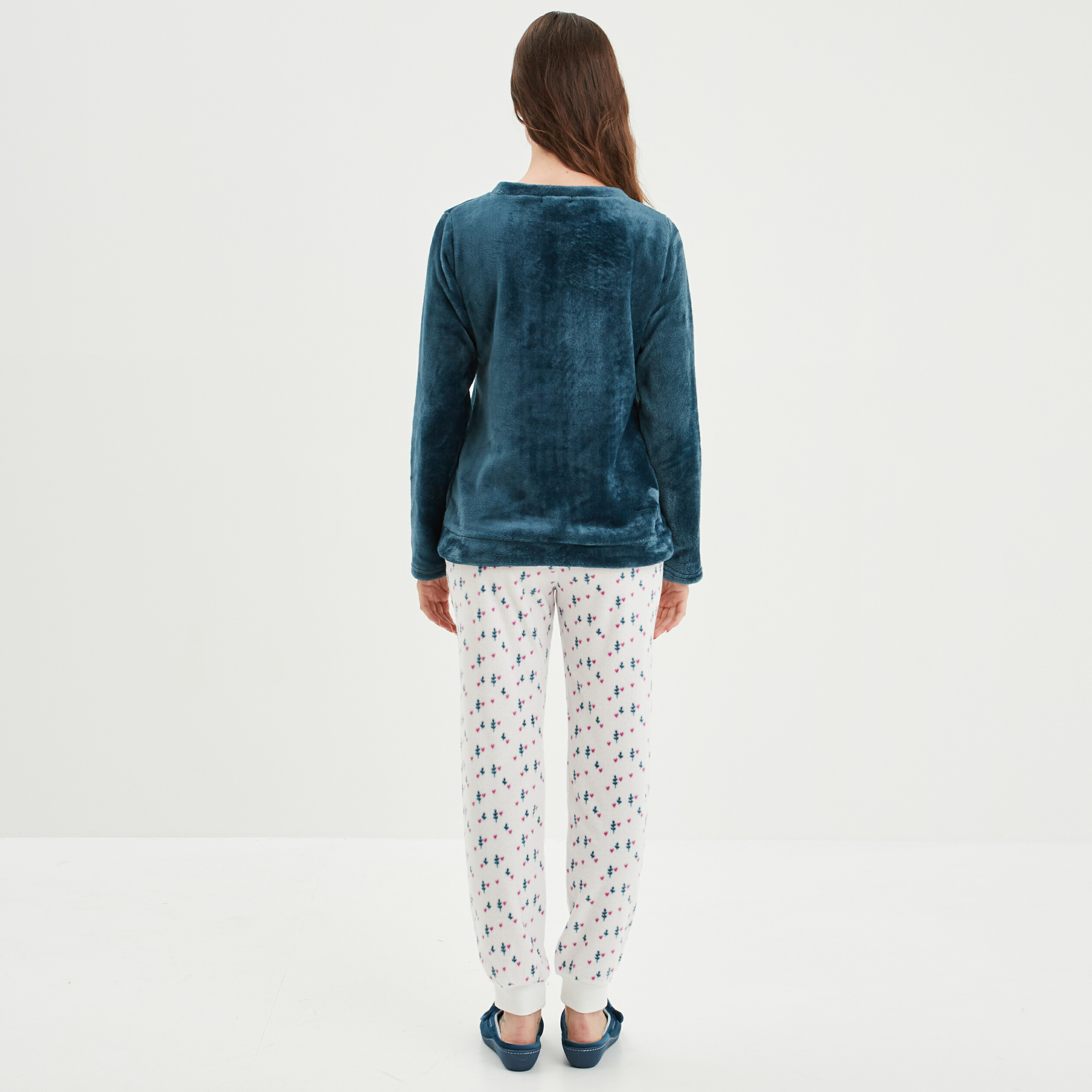 Ensemble pyjama pantalon velours bleu canard femme