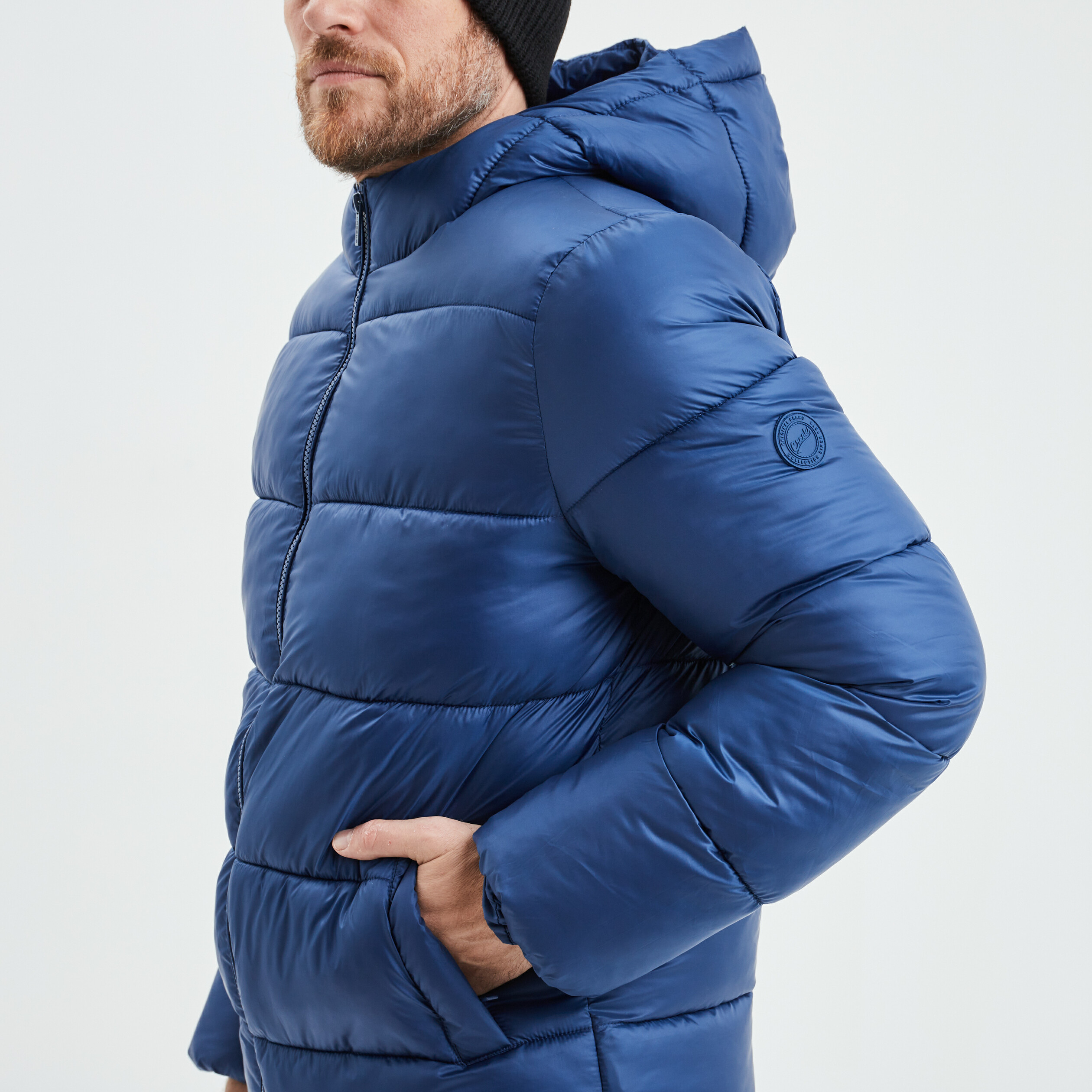 Doudoune zippée à capuche bleu roi homme
