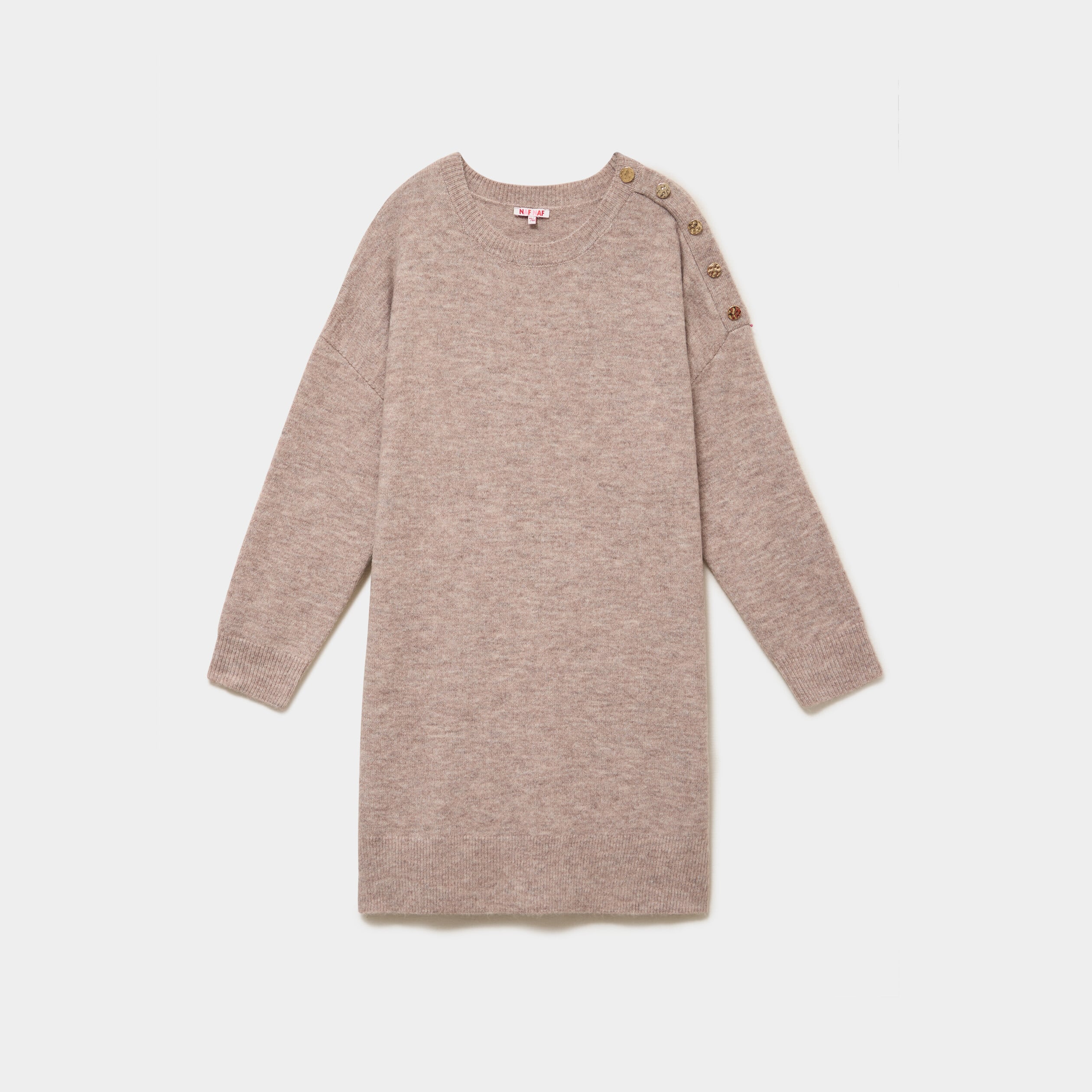 Robe pull oversize boutons &eacute;paule genou sable femme grande taille