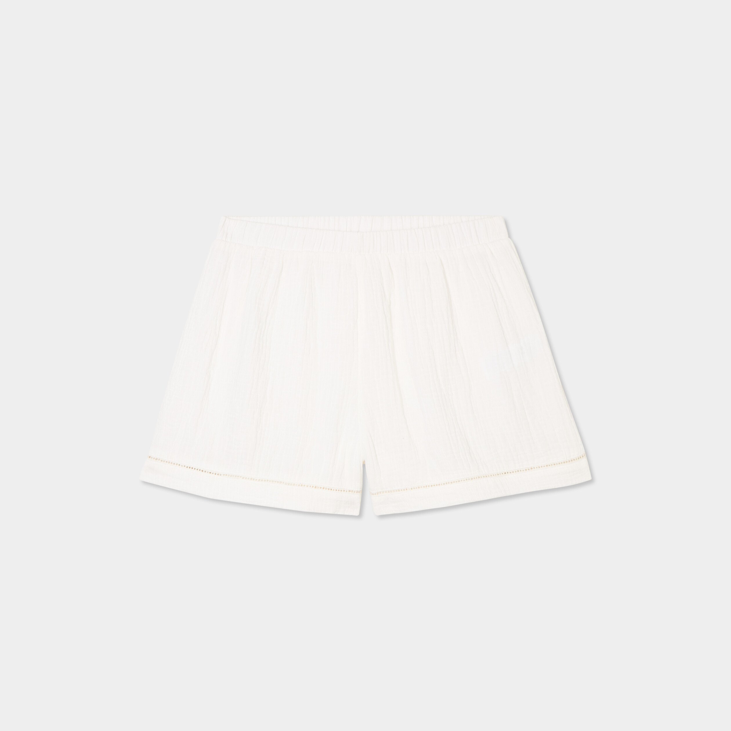 bas de pyjama short gaze de coton blanc femme Bas de pyjama short gaze de coton blanc femme