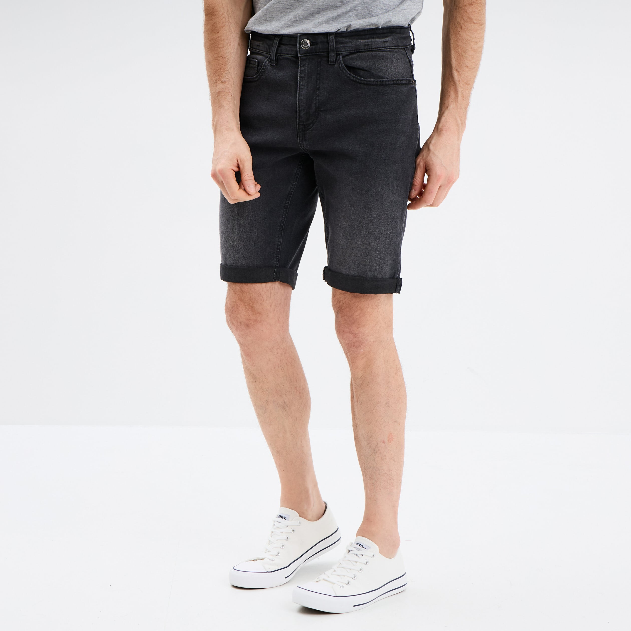 Bermuda stretch droit en jean denim noir homme