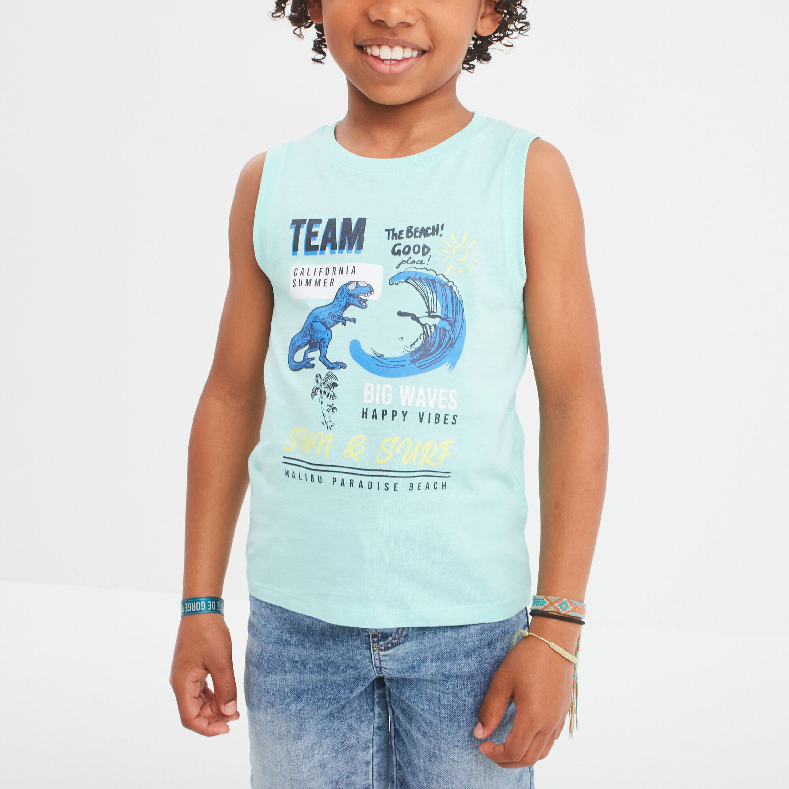 Débardeur sans manches coton bleu turquoise garçon