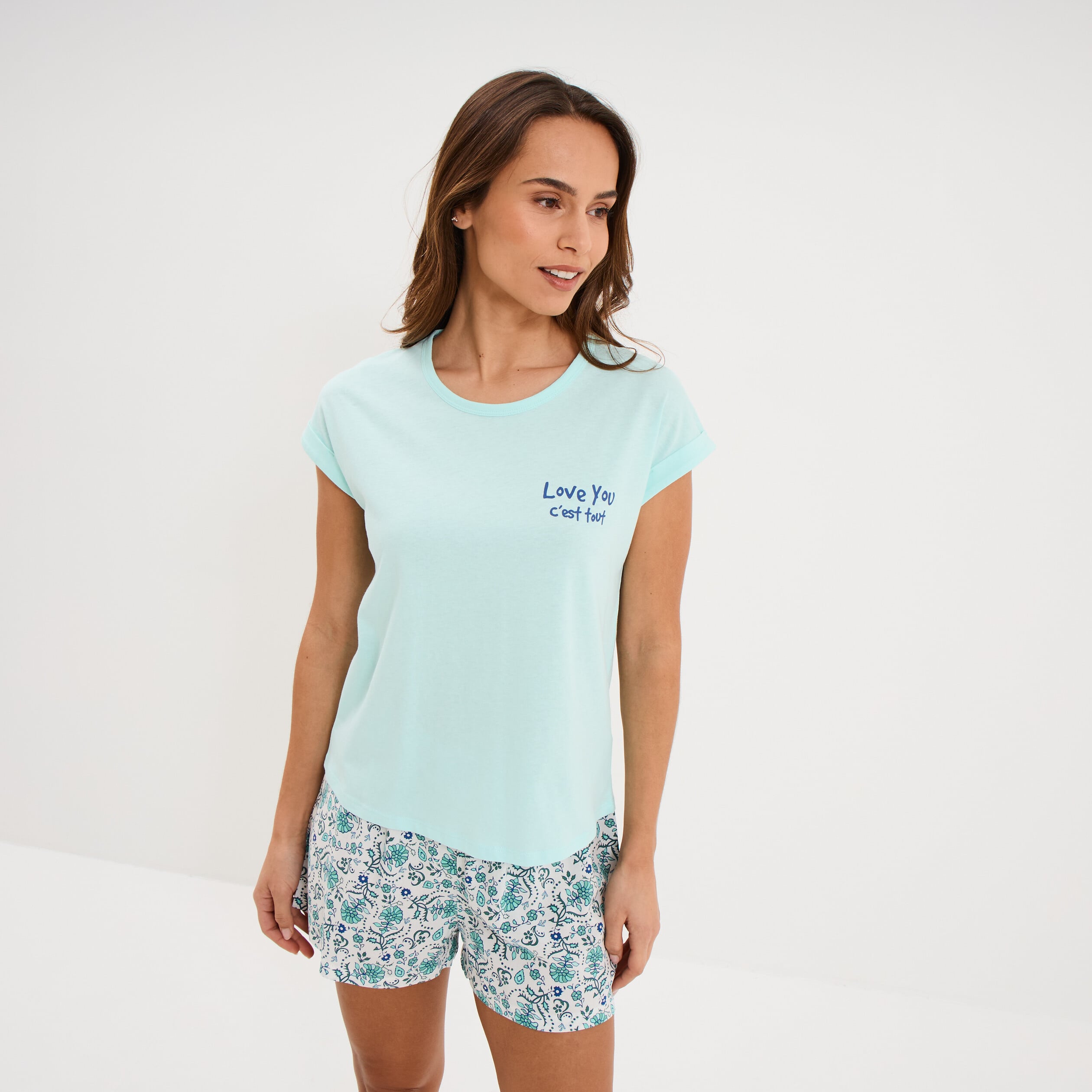 Ensemble pyjama short et t-shirt ecru femme