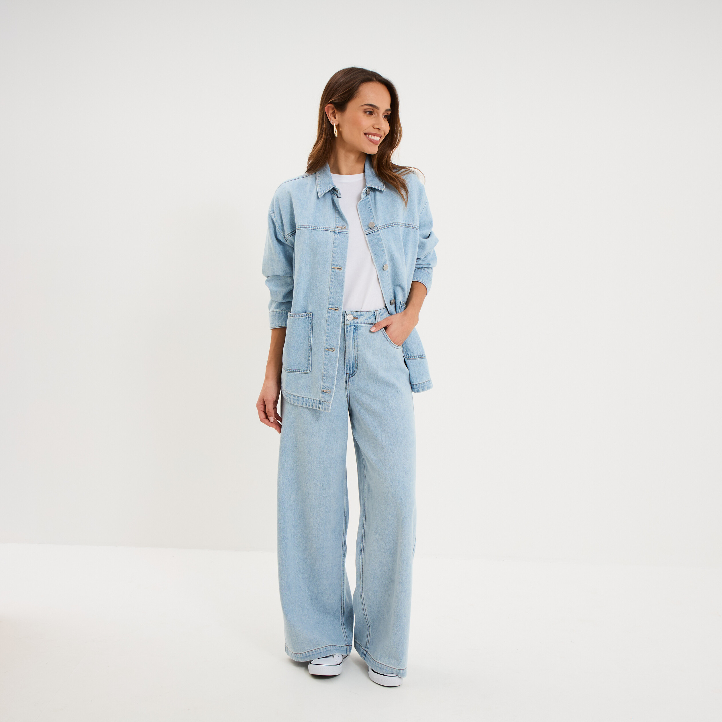 Jean extra large taille haute coton denim triple stone femme