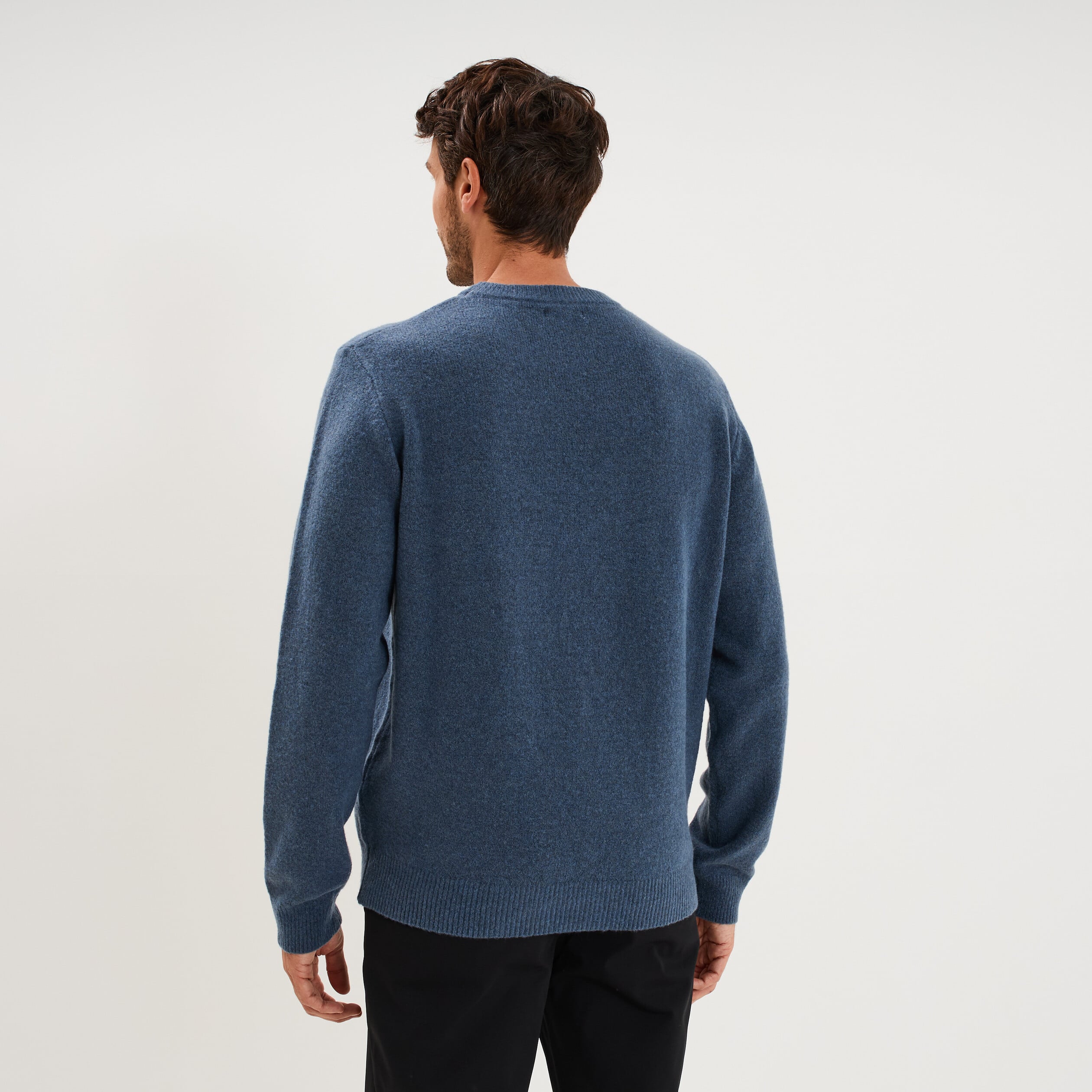 Pull col rond manches longues bleu gris homme