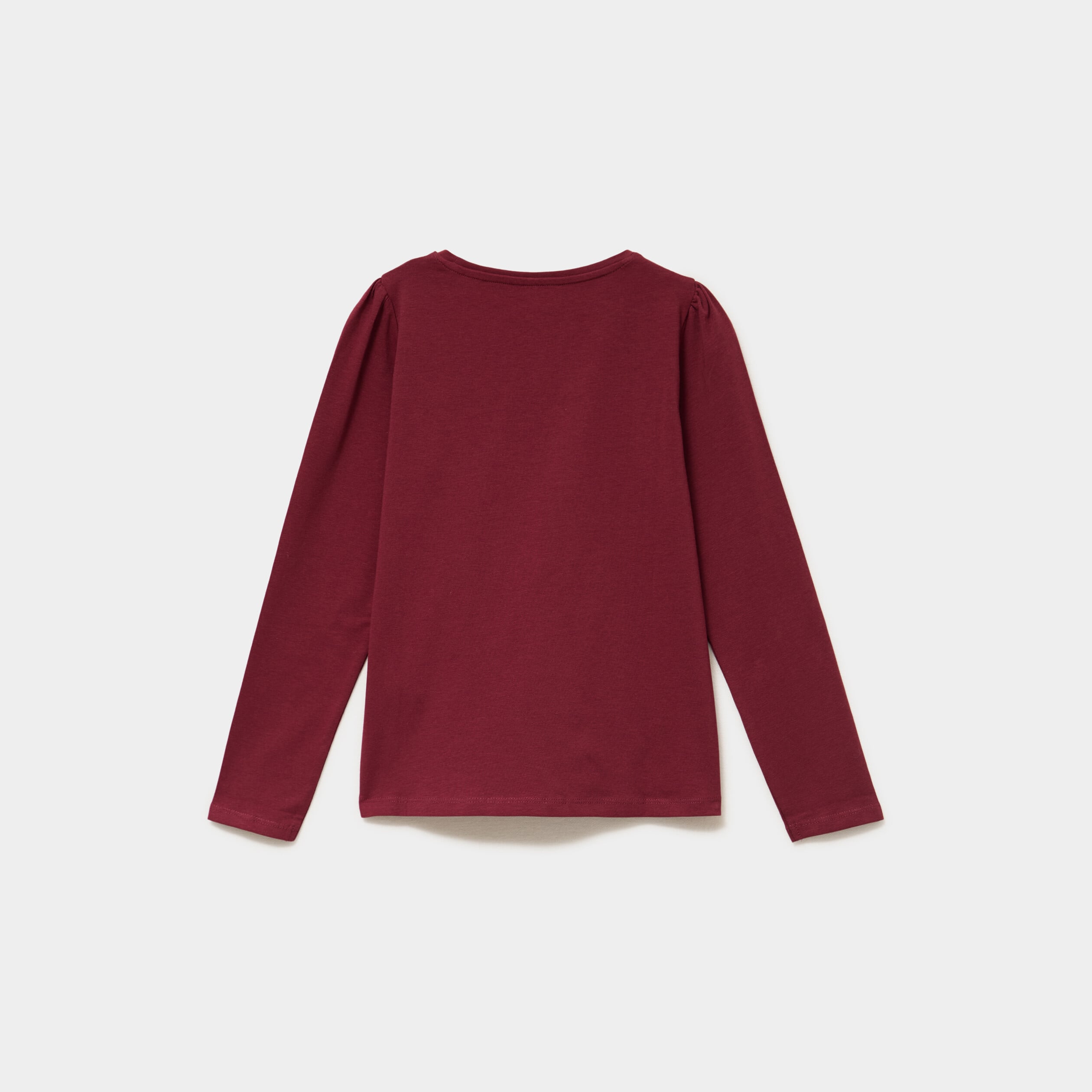 T-shirt coton manches longues &agrave; fronces bordeaux fille