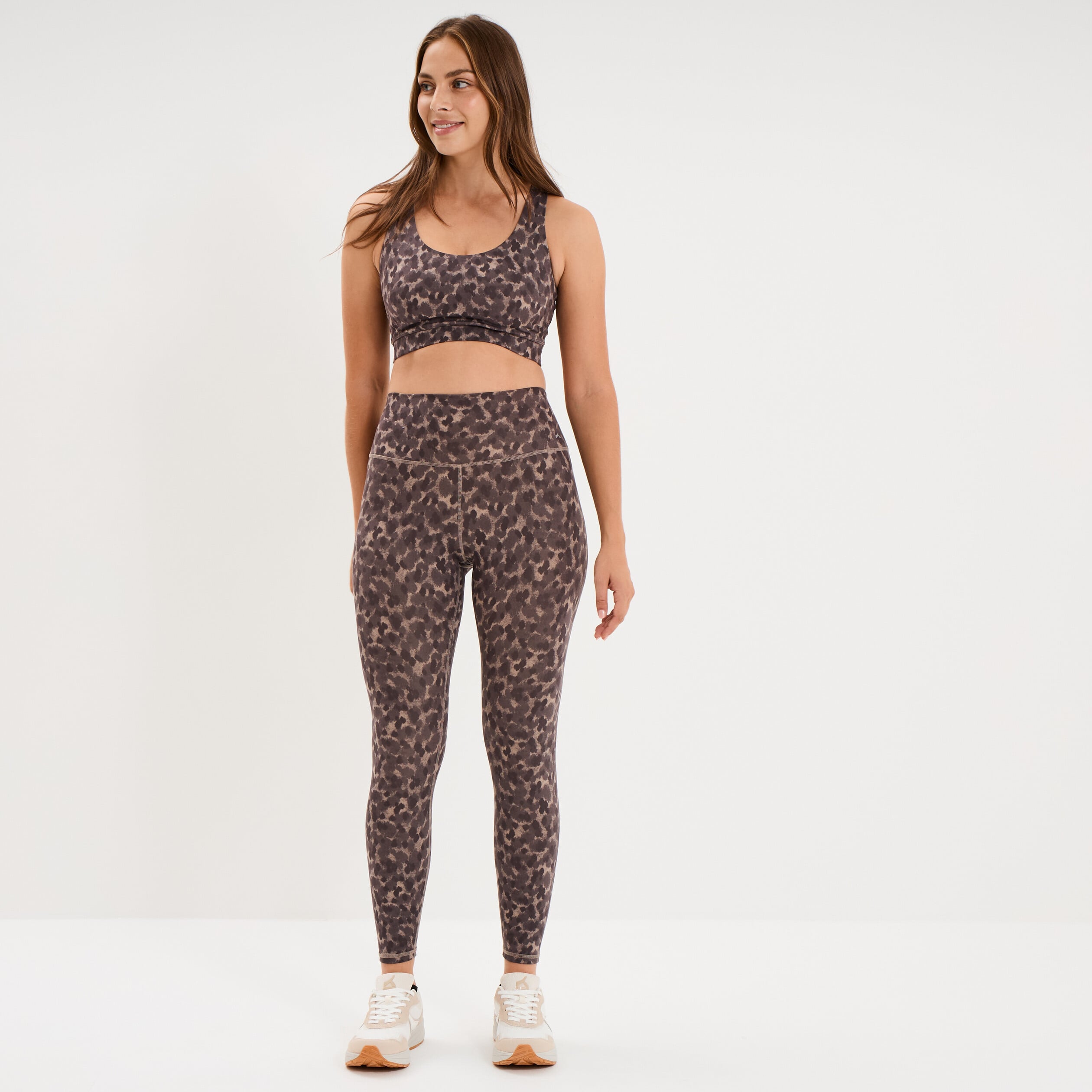 Legging de sport stretch taille haute beige femme
