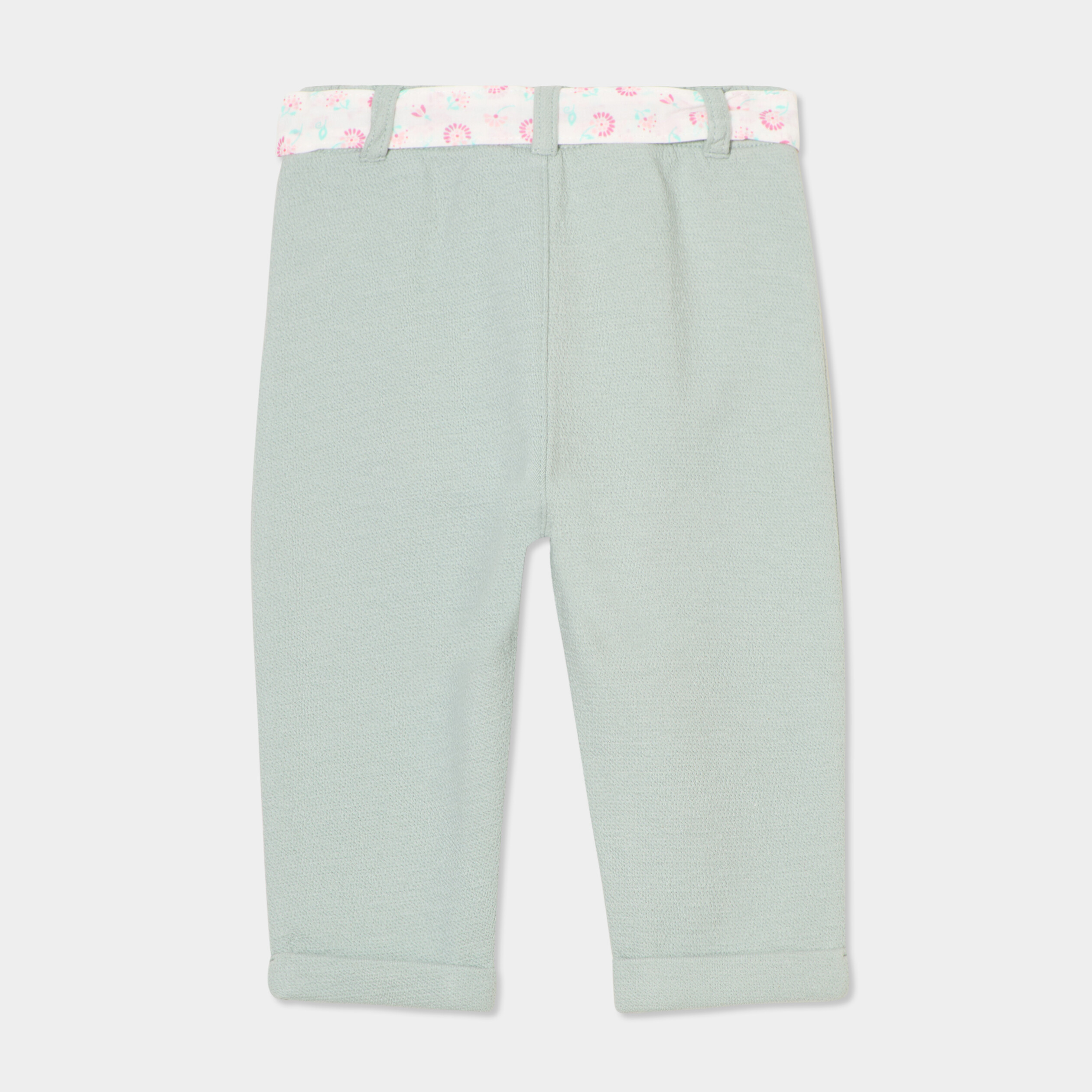 Pantalon cigarette en maille &agrave; ceinture vert pastel b&eacute;b&eacute; fille