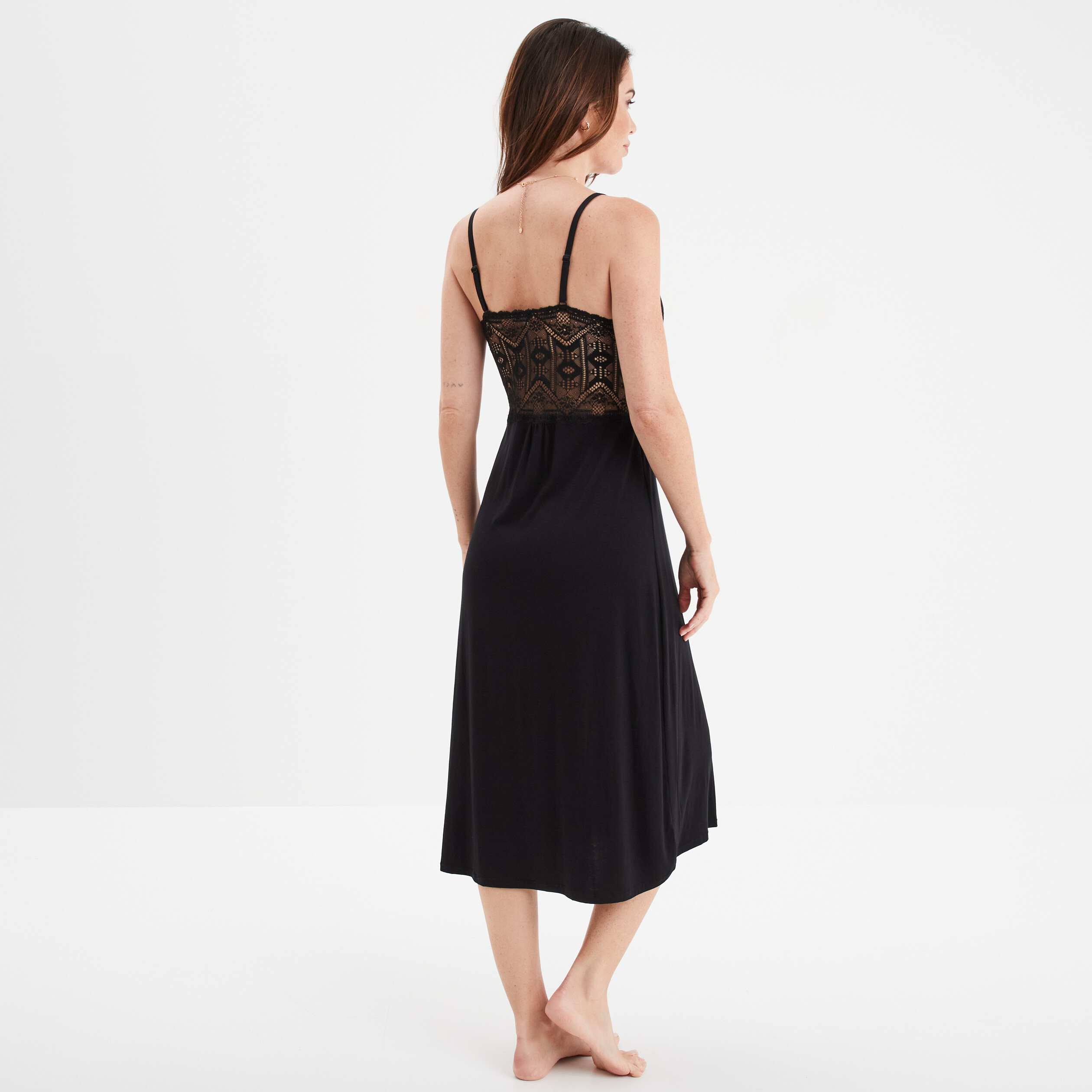 Nuisette longue buste dentelle noir femme