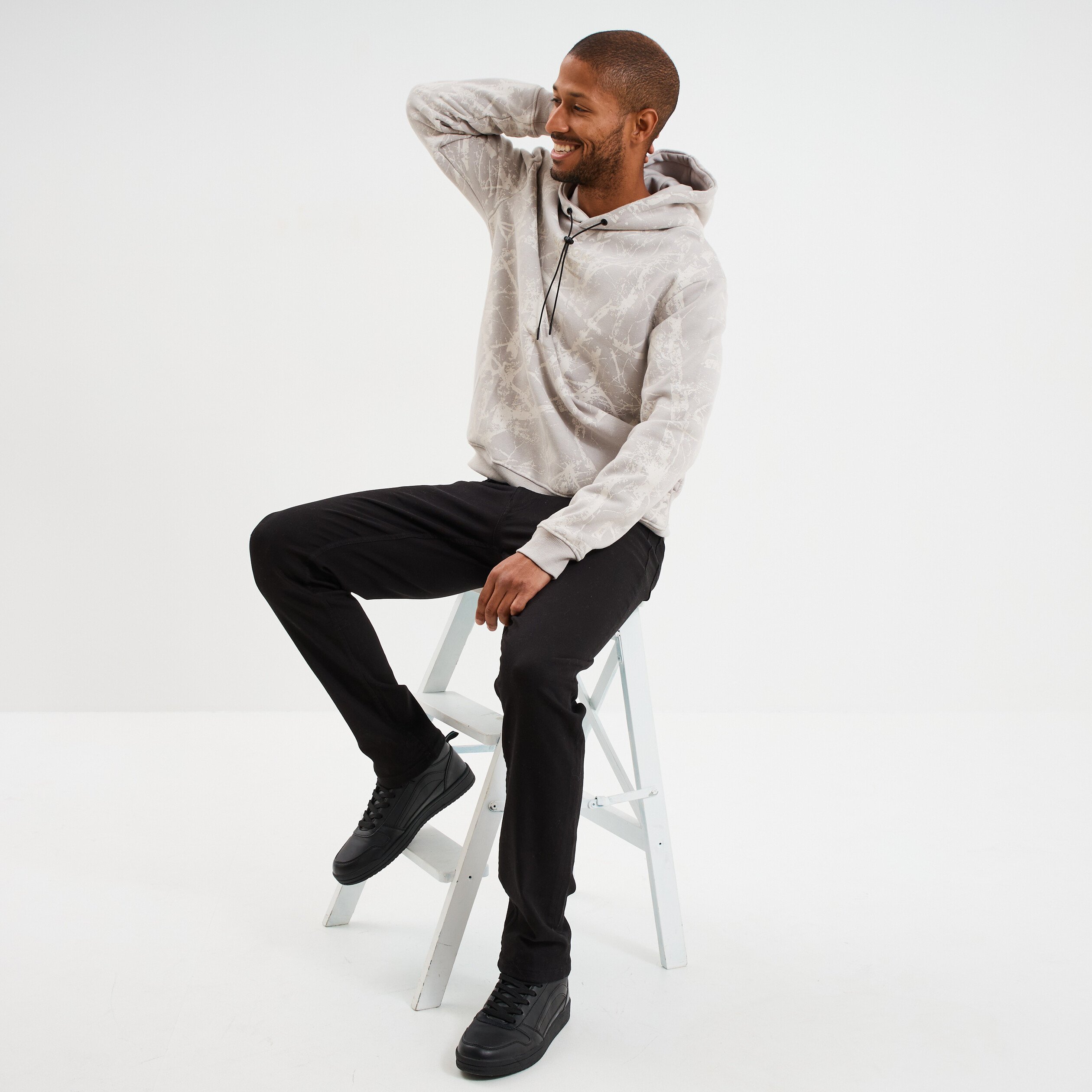 Sweat hoodie à capuche manches longues gris clair homme