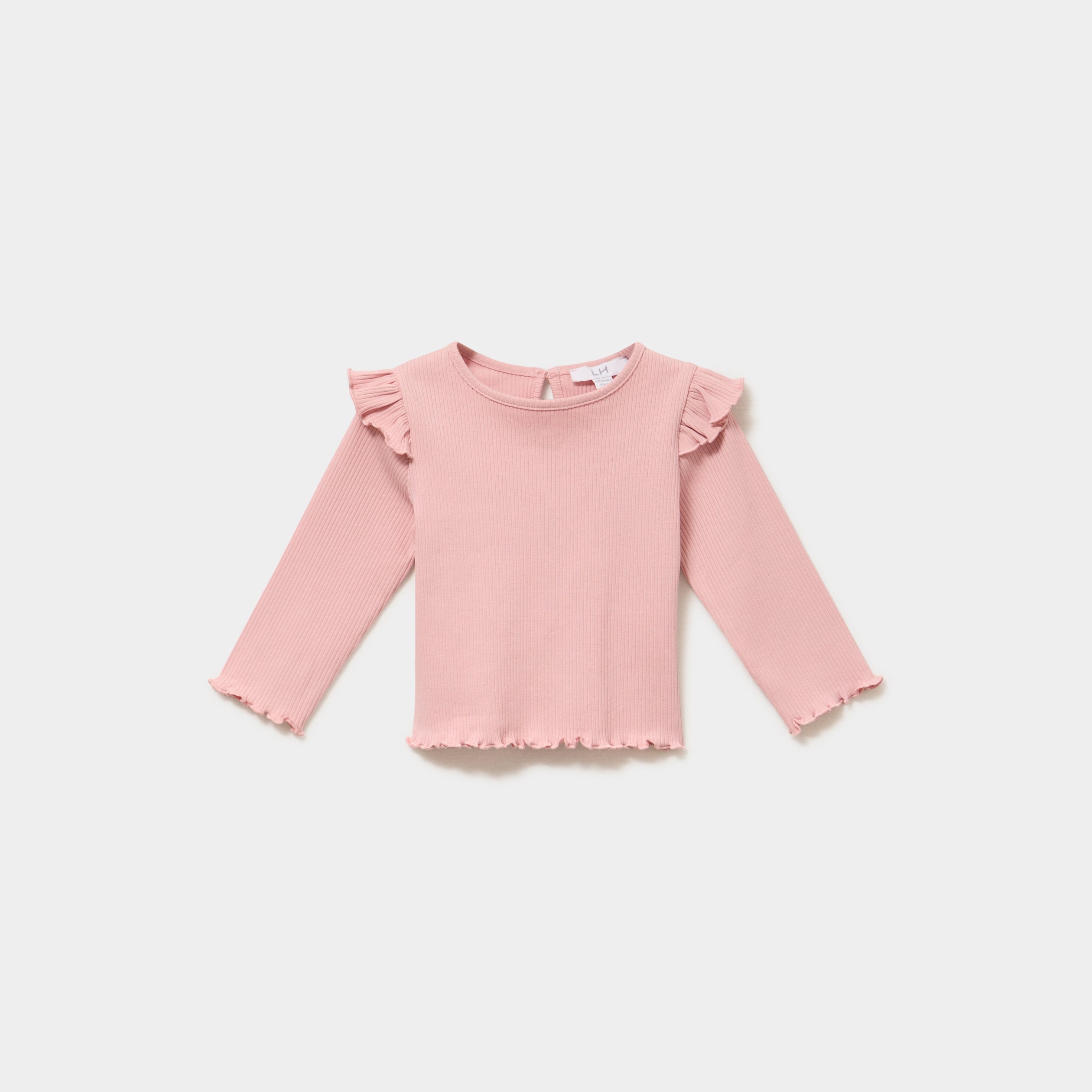 T-shirt c&ocirc;tel&eacute; volants aux &eacute;paules rose poudr&eacute;e b&eacute;b&eacute; fille
